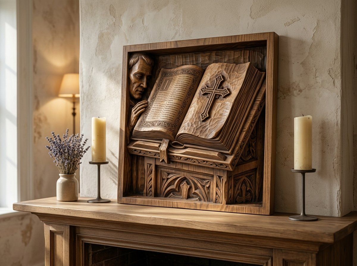 Open Holy Bible with Cross and Lectern CNC Relief STL bas-relief STL — view 14