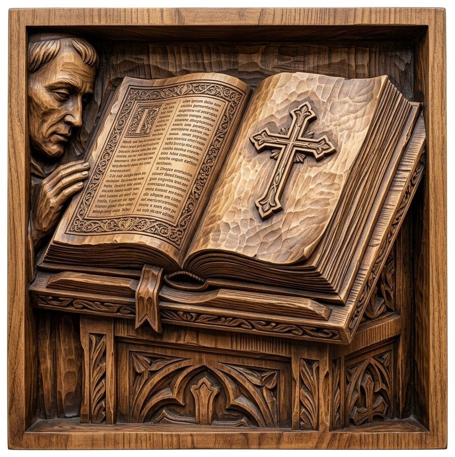 Open Holy Bible with Cross and Lectern CNC Relief STL bas-relief STL — view 4