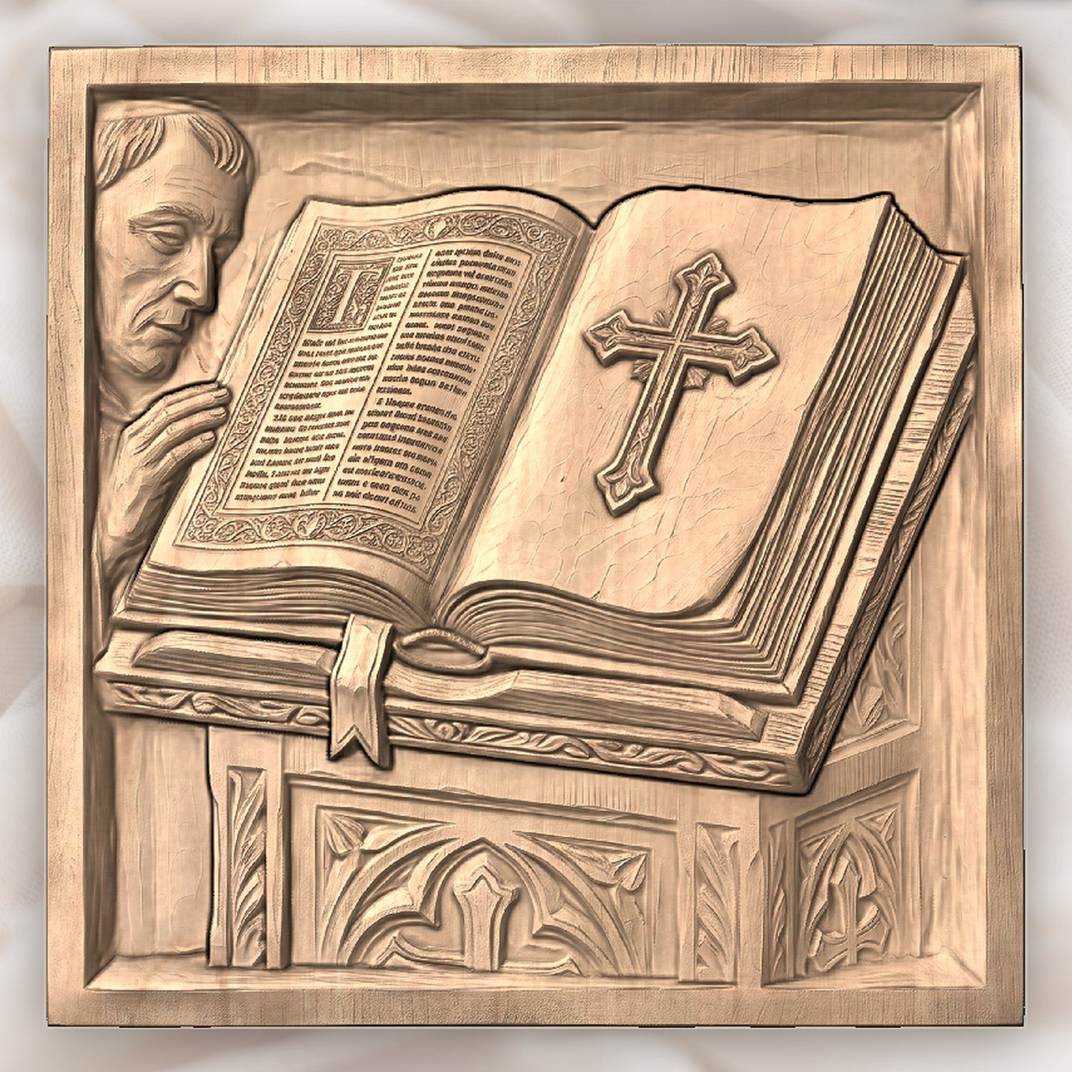 Open Holy Bible with Cross and Lectern CNC Relief STL bas-relief STL — view 5