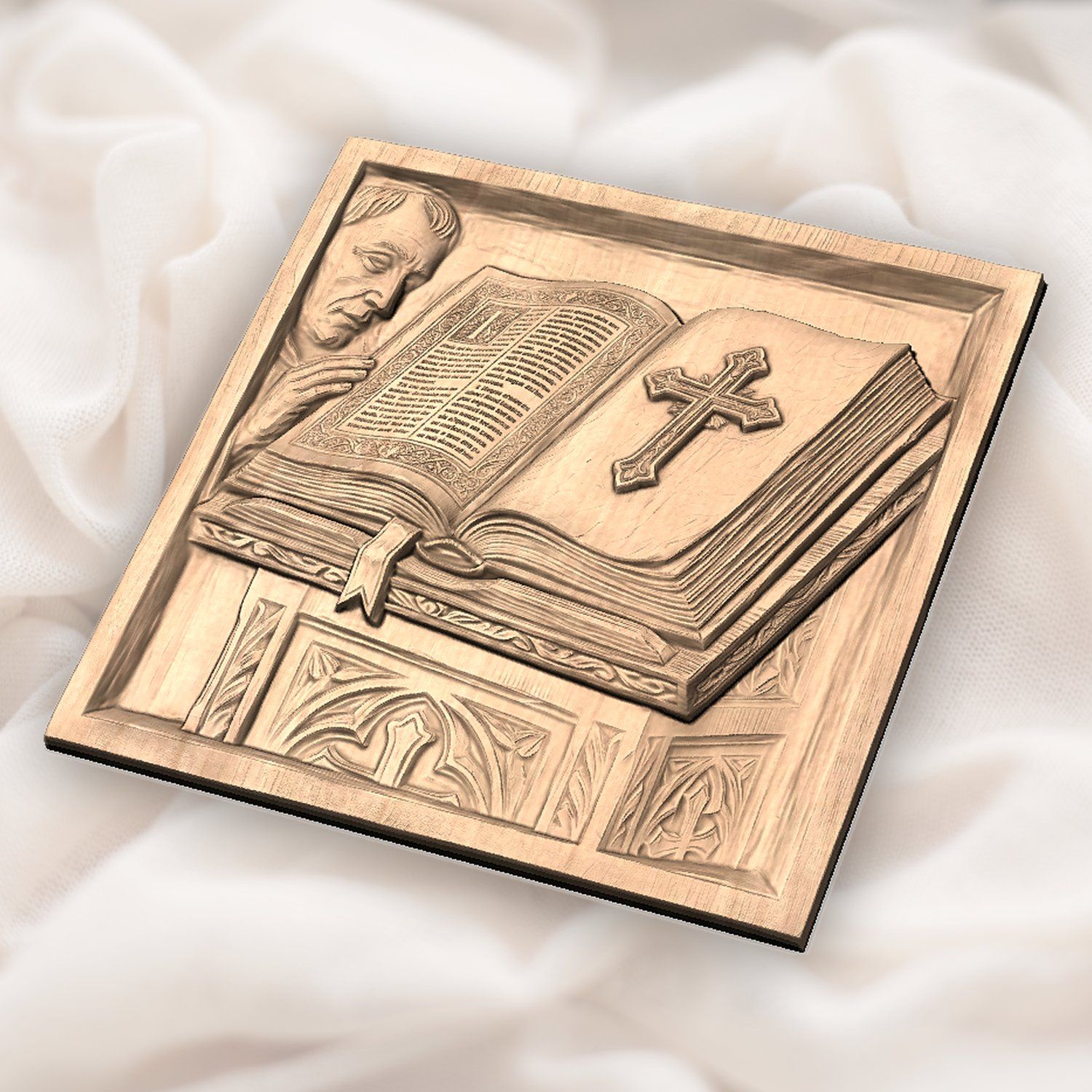 Open Holy Bible with Cross and Lectern CNC Relief STL bas-relief STL — view 6