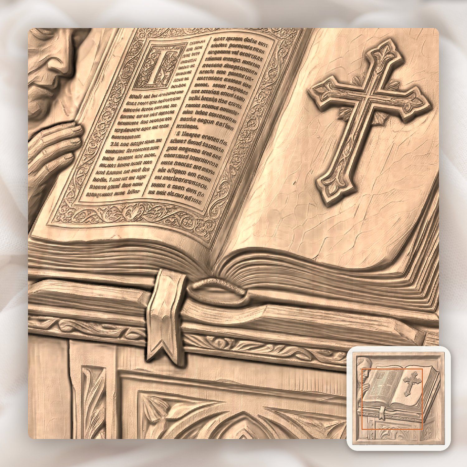 Open Holy Bible with Cross and Lectern CNC Relief STL bas-relief STL — view 7