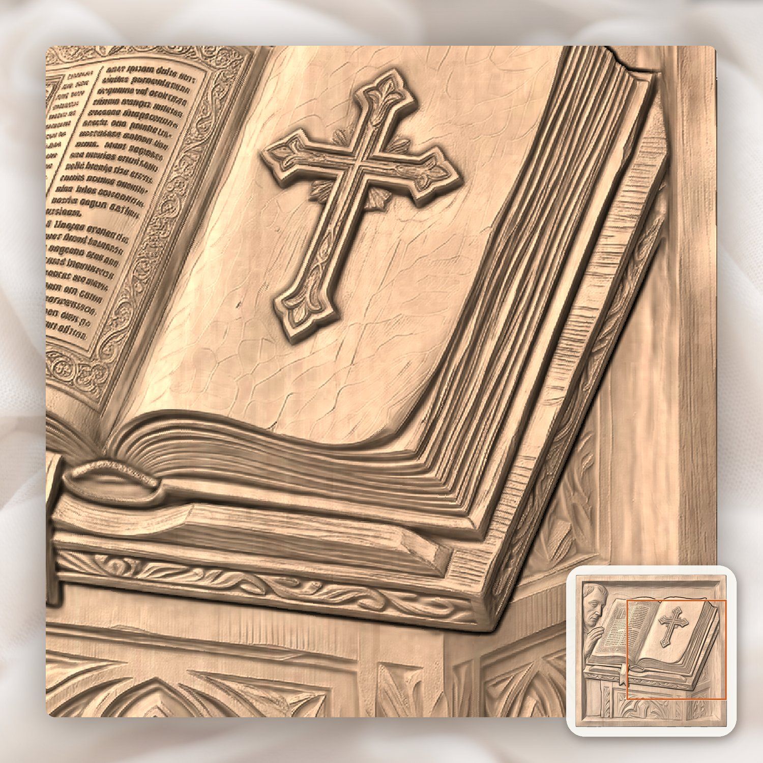 Open Holy Bible with Cross and Lectern CNC Relief STL bas-relief STL — view 8