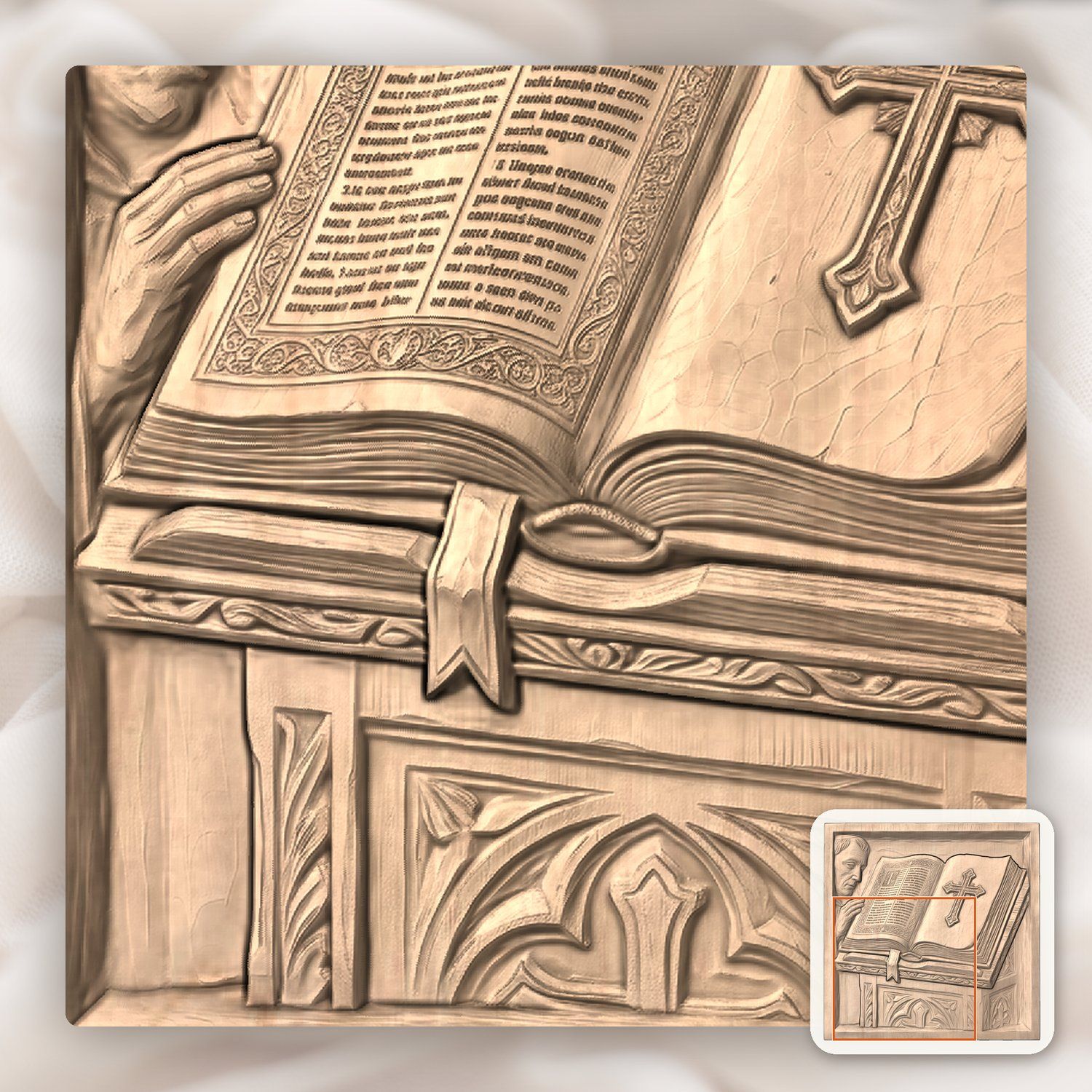 Open Holy Bible with Cross and Lectern CNC Relief STL bas-relief STL — view 9