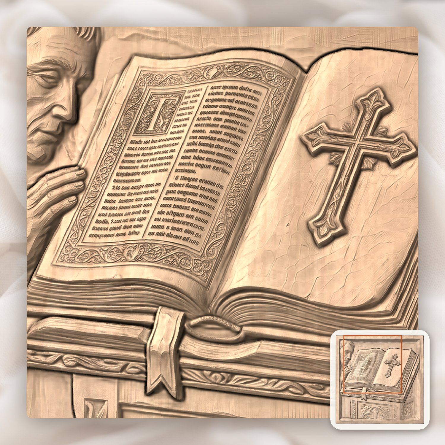 Open Holy Bible with Cross and Lectern CNC Relief STL bas-relief STL — view 10