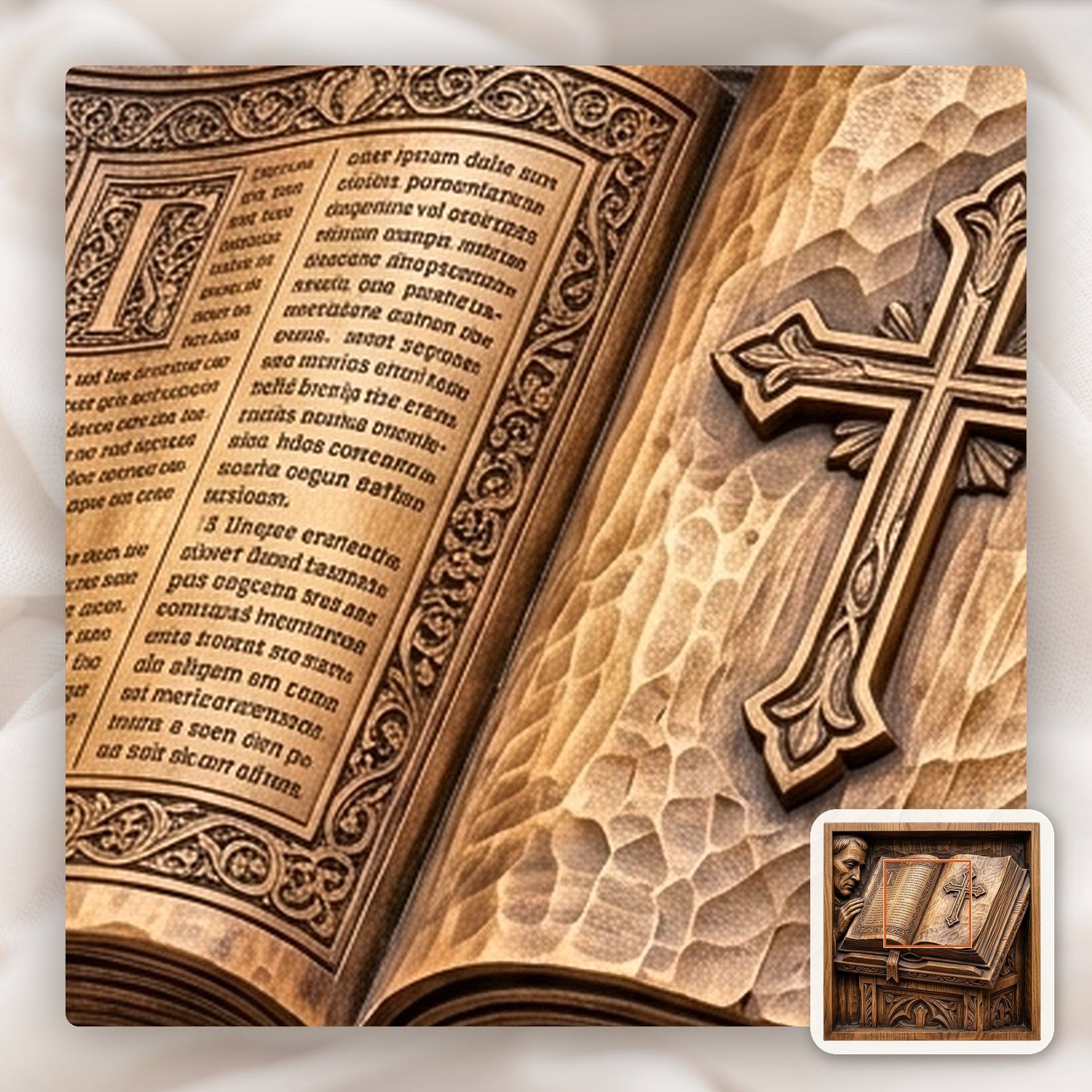 Open Holy Bible with Cross and Lectern CNC Relief STL bas-relief STL — view 11