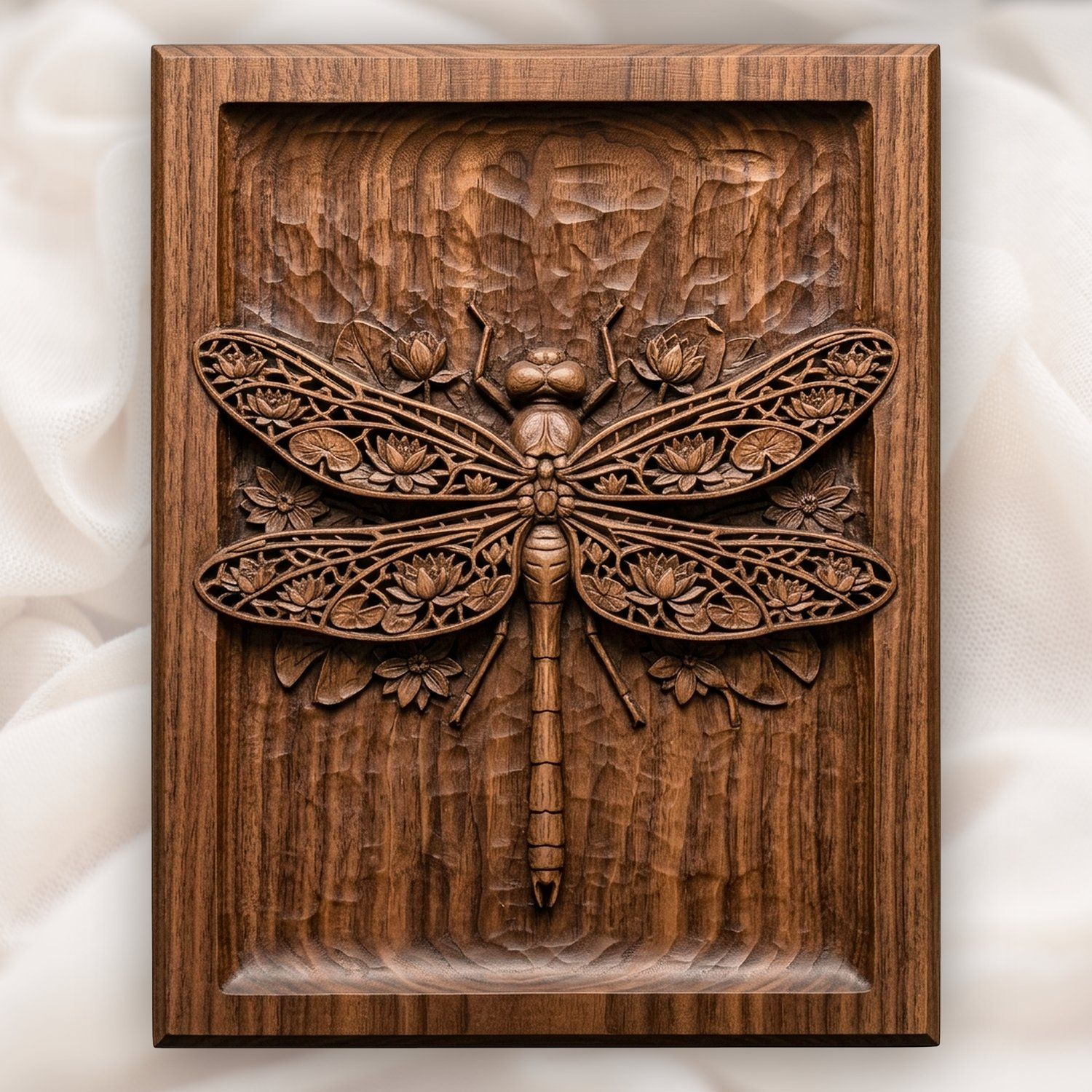 Ornamental Dragonfly Pond Flower CNC Relief STL bas-relief STL design