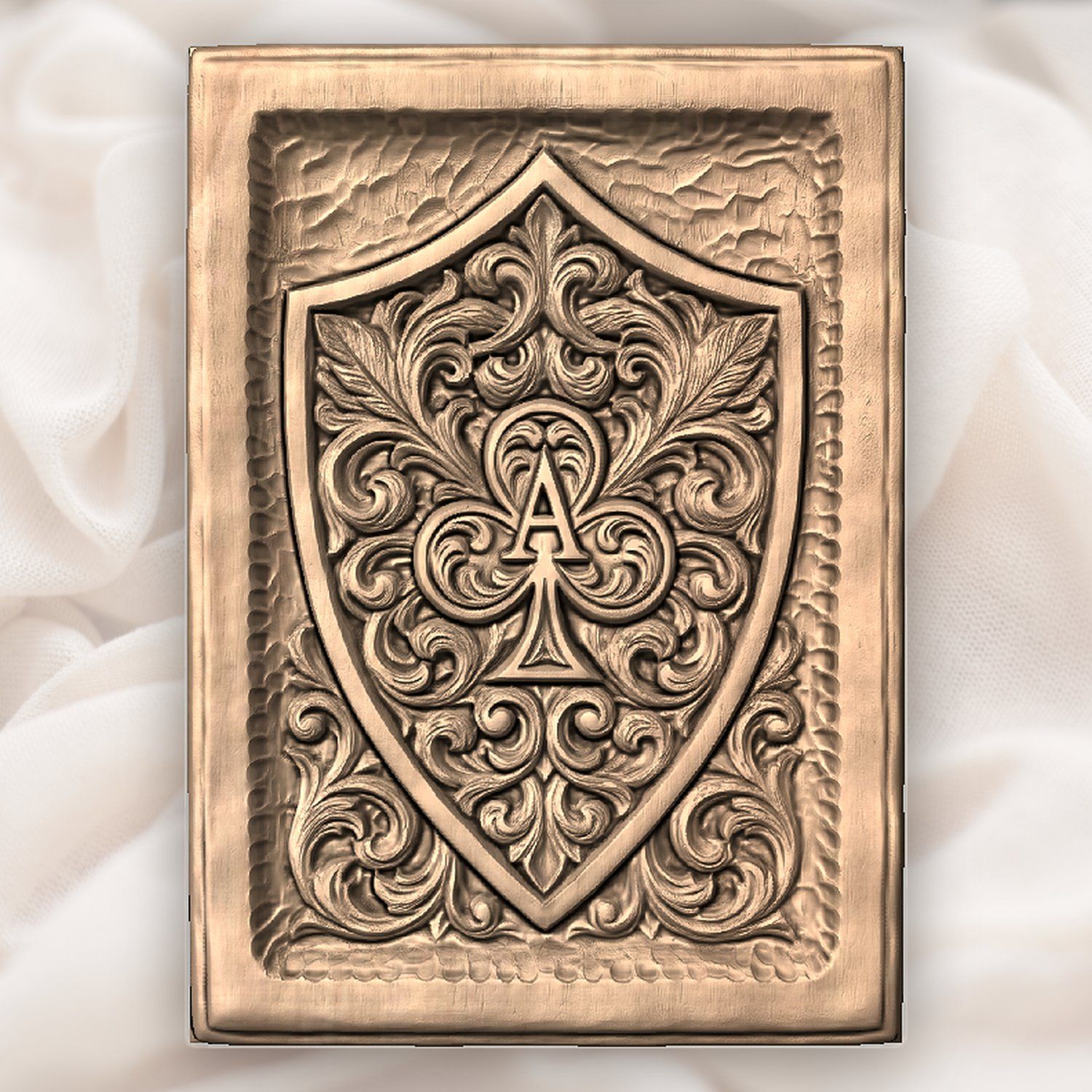 Ornate Ace of Clubs Playing Card Shield CNC Relief STL bas-relief STL — view 4
