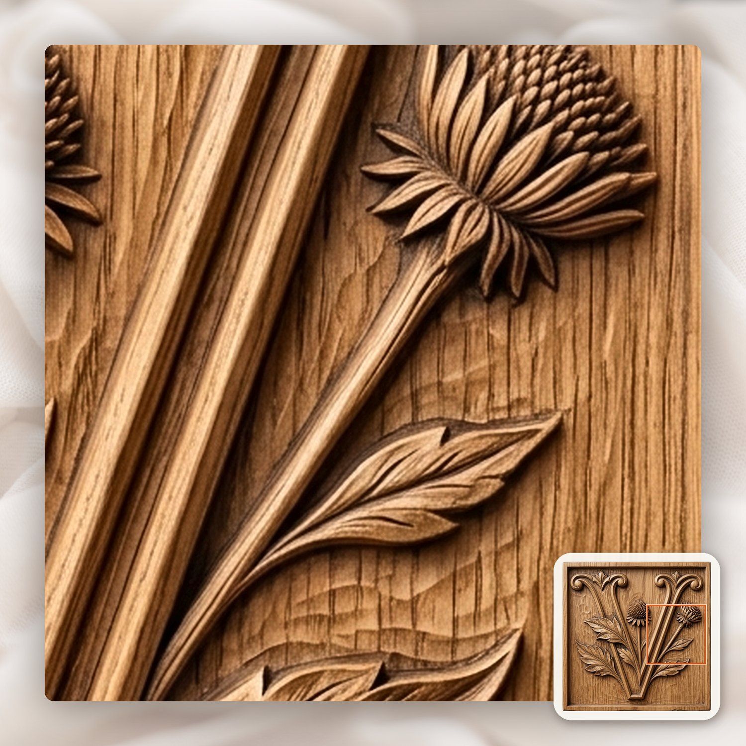 Ornate Botanical Monogram V CNC Relief STL bas-relief STL — view 10