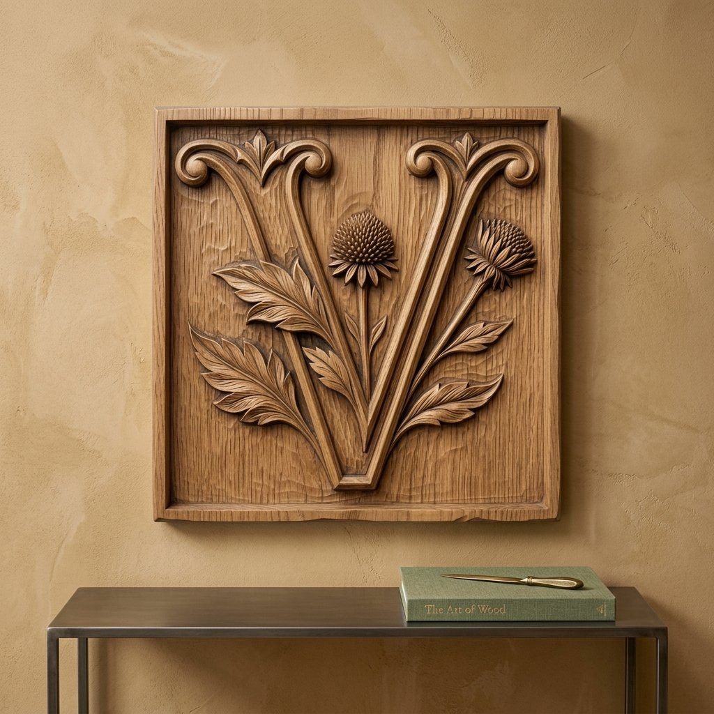 Ornate Botanical Monogram V CNC Relief STL bas-relief STL — view 12