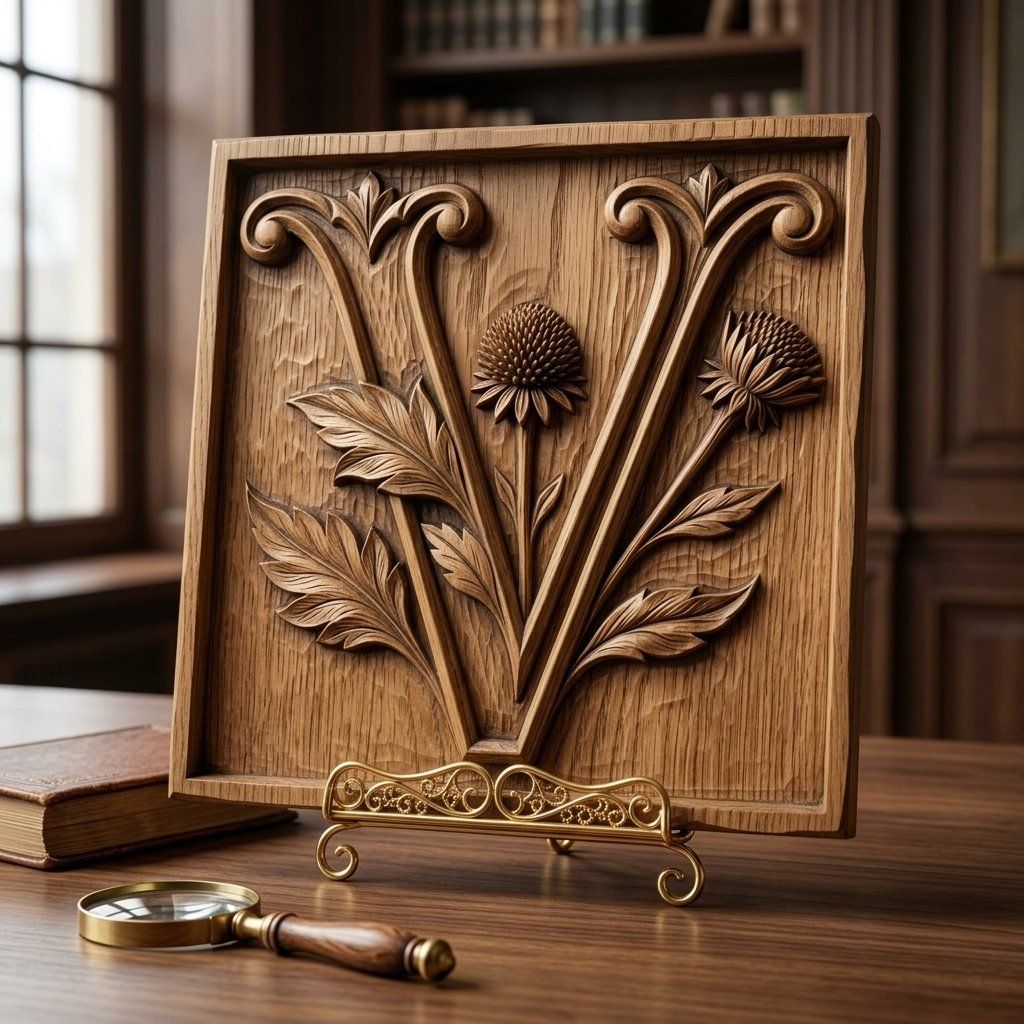 Ornate Botanical Monogram V CNC Relief STL bas-relief STL — view 13