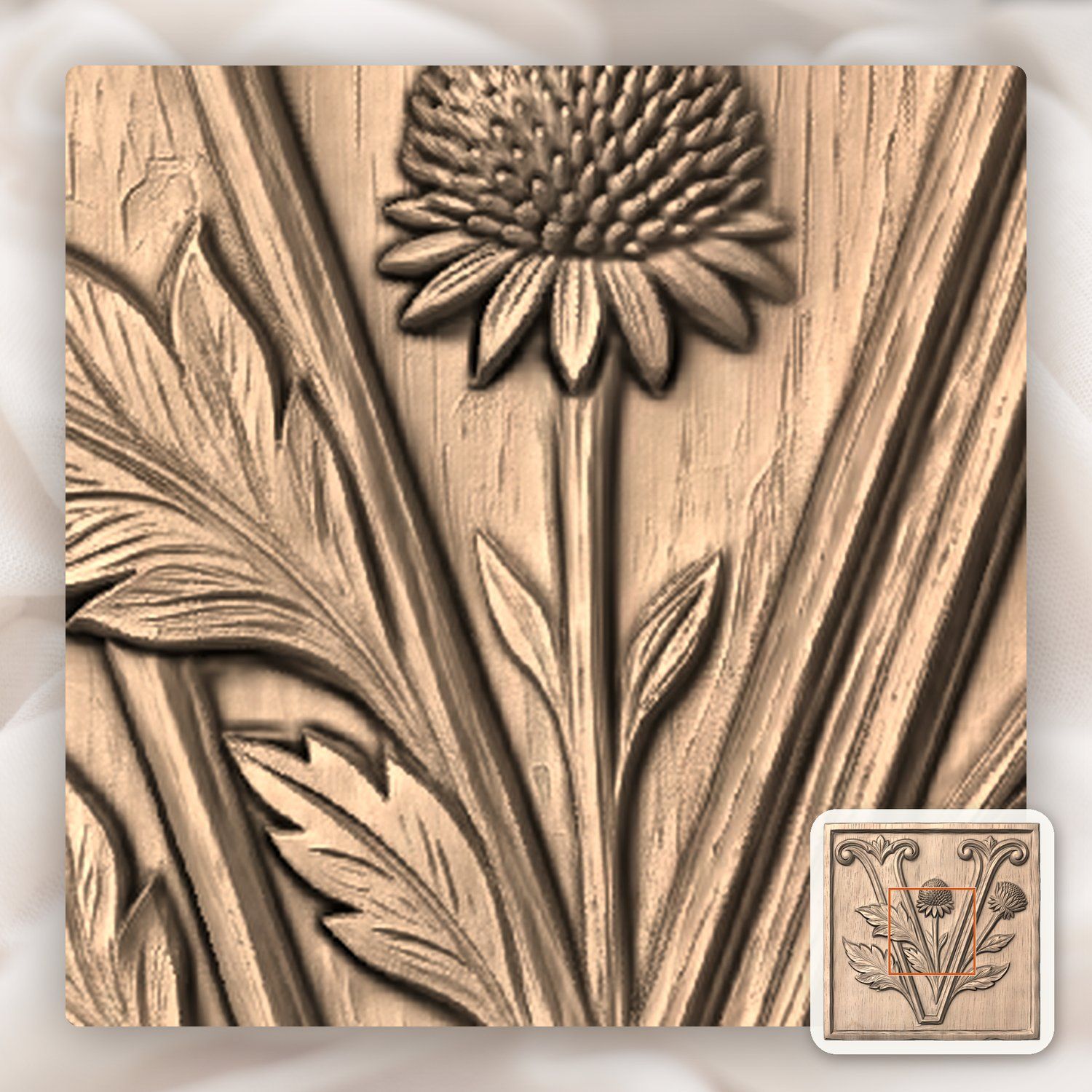 Ornate Botanical Monogram V CNC Relief STL bas-relief STL — view 5
