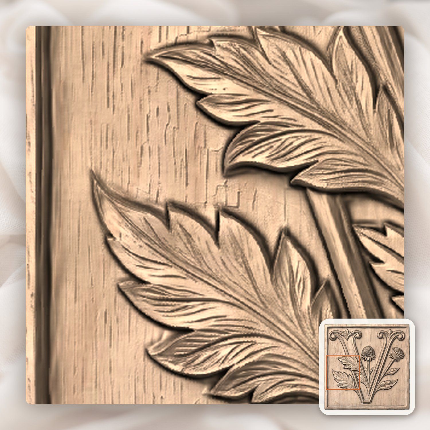 Ornate Botanical Monogram V CNC Relief STL bas-relief STL — view 6