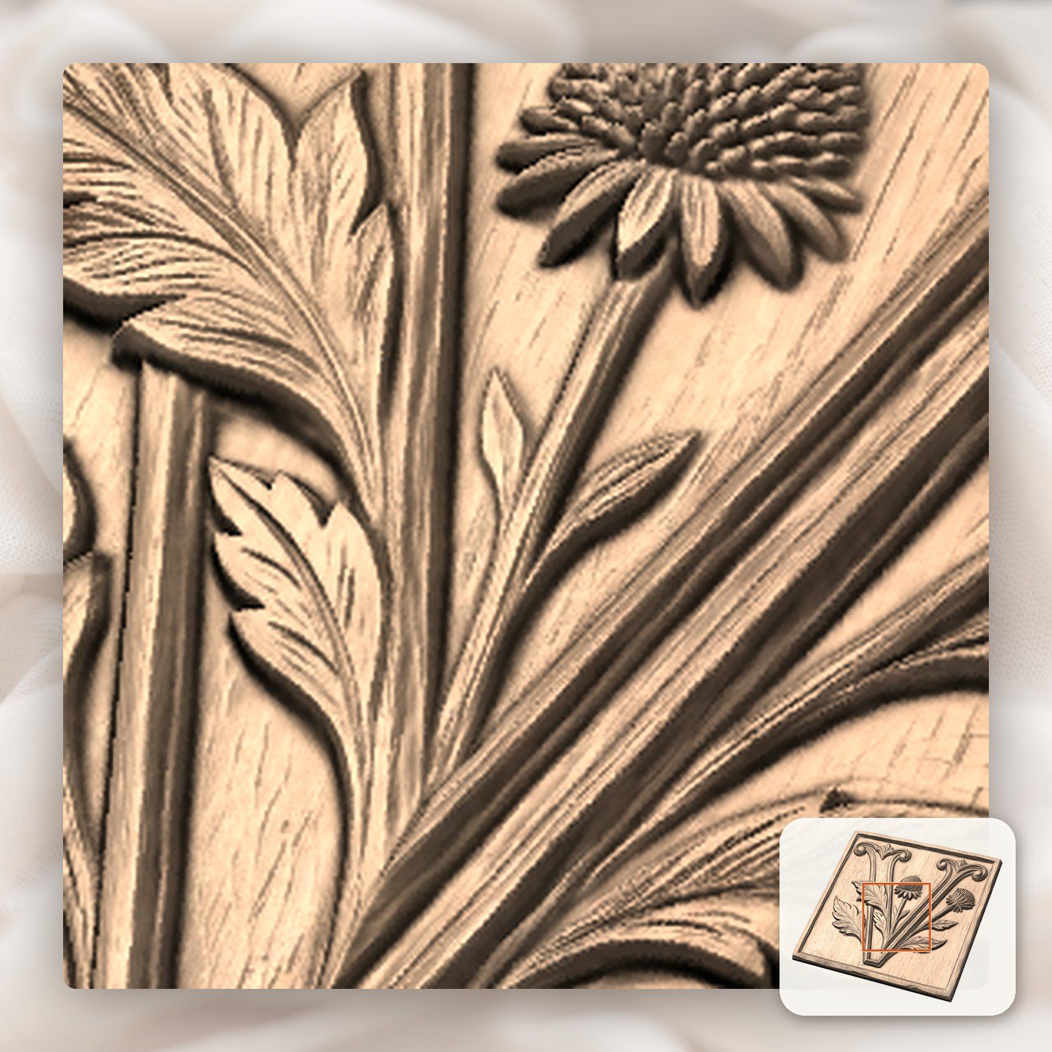 Ornate Botanical Monogram V CNC Relief STL bas-relief STL — view 7