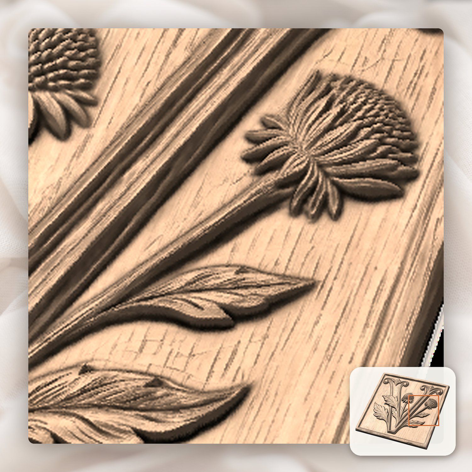 Ornate Botanical Monogram V CNC Relief STL bas-relief STL — view 8