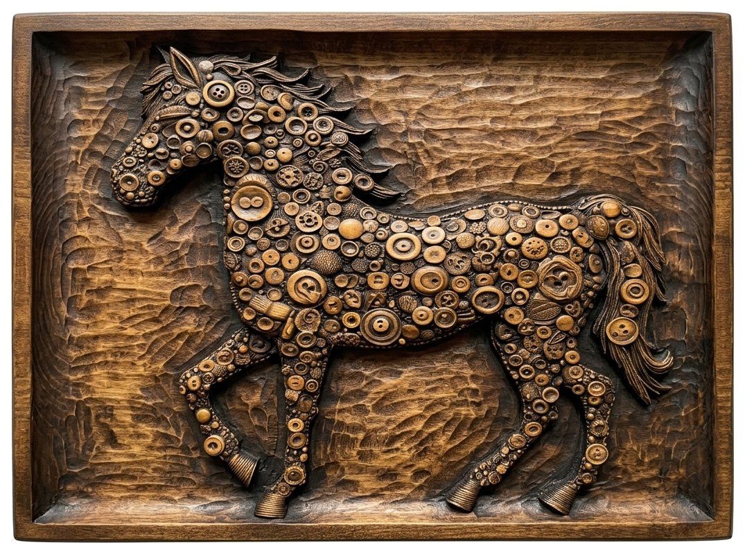 Ornate Button Pattern Horse CNC Relief STL bas-relief STL — view 14