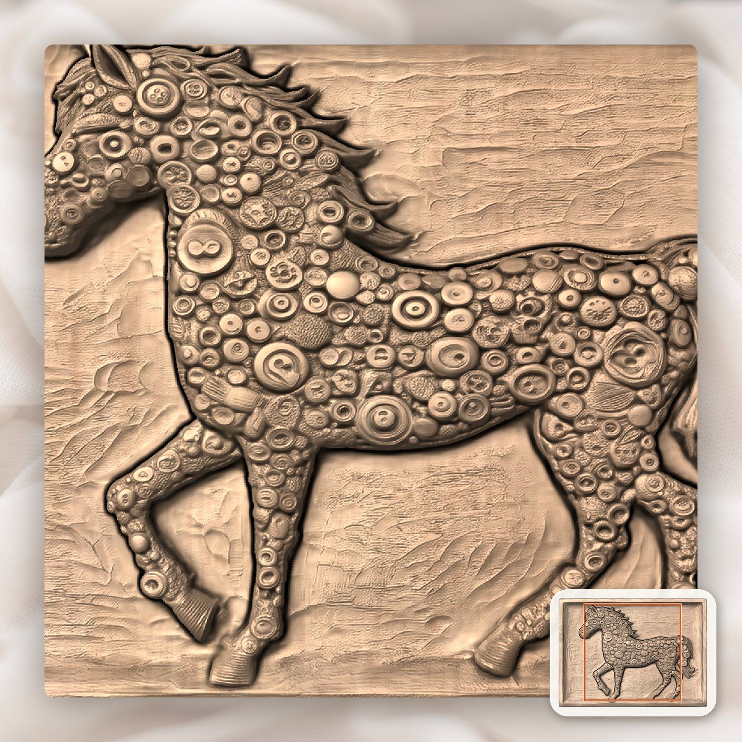 Ornate Button Pattern Horse CNC Relief STL bas-relief STL — view 6