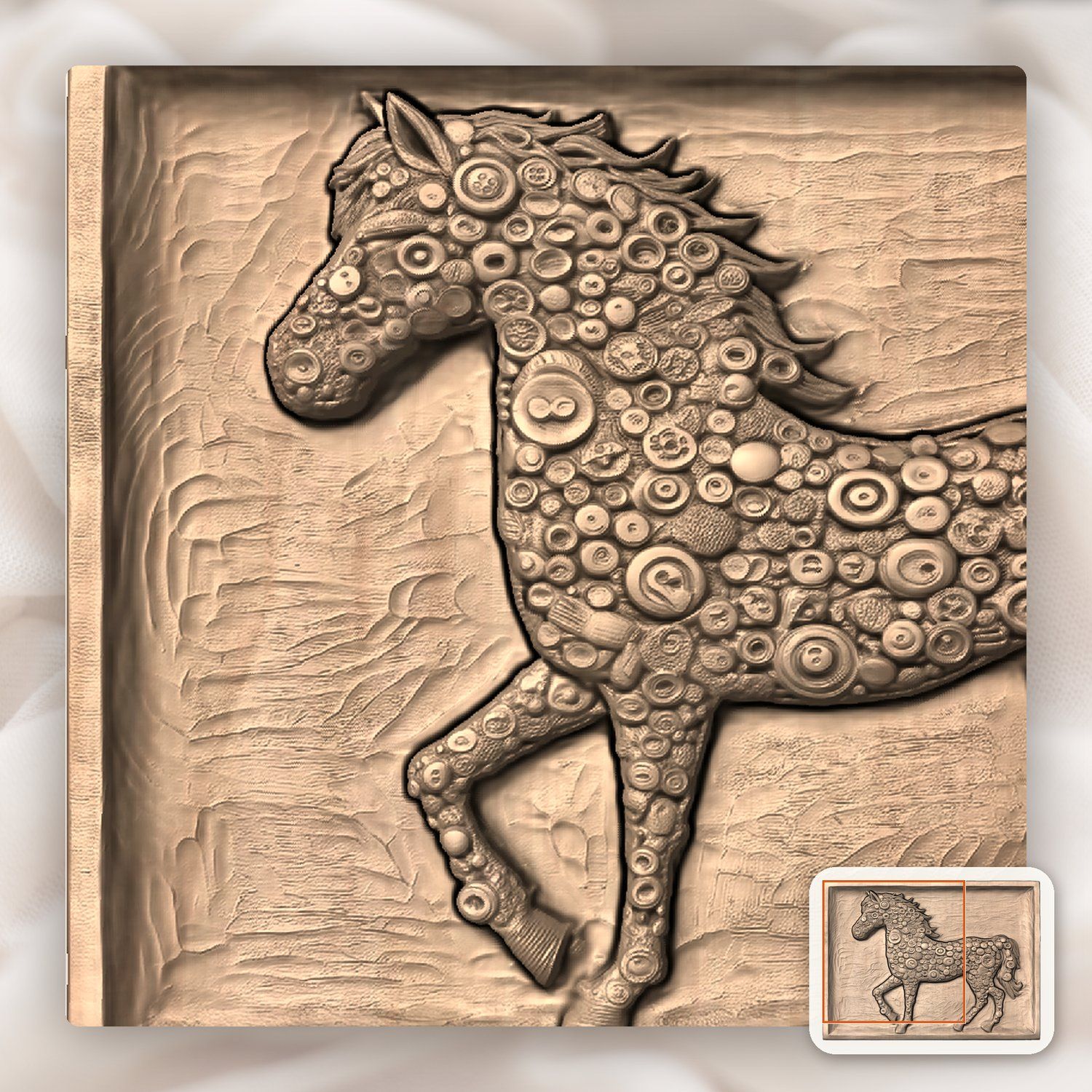 Ornate Button Pattern Horse CNC Relief STL bas-relief STL — view 7