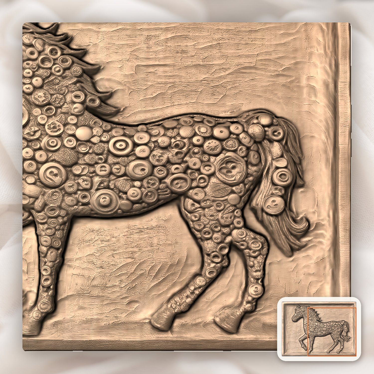 Ornate Button Pattern Horse CNC Relief STL bas-relief STL — view 8