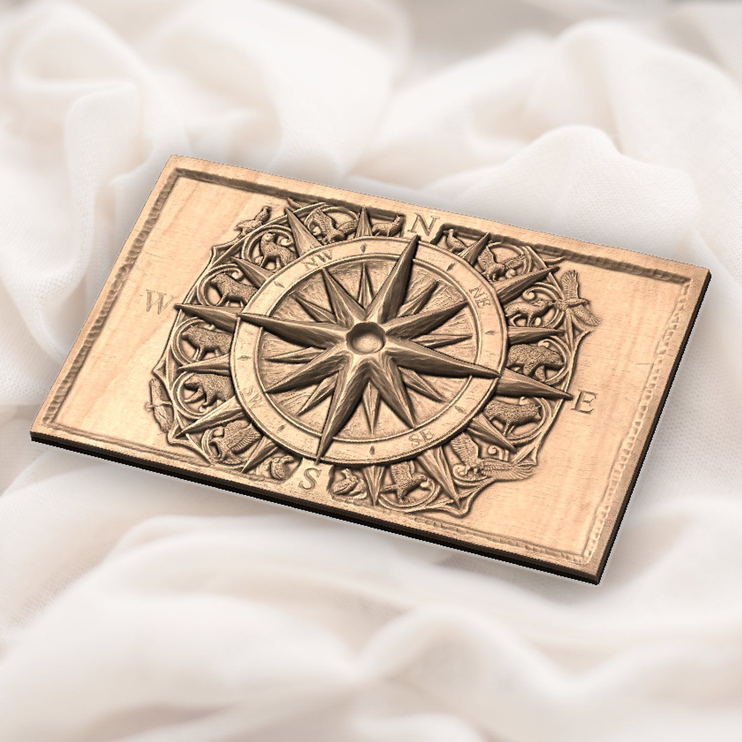 Ornate Compass Rose Wildlife CNC Relief STL bas-relief STL — view 5