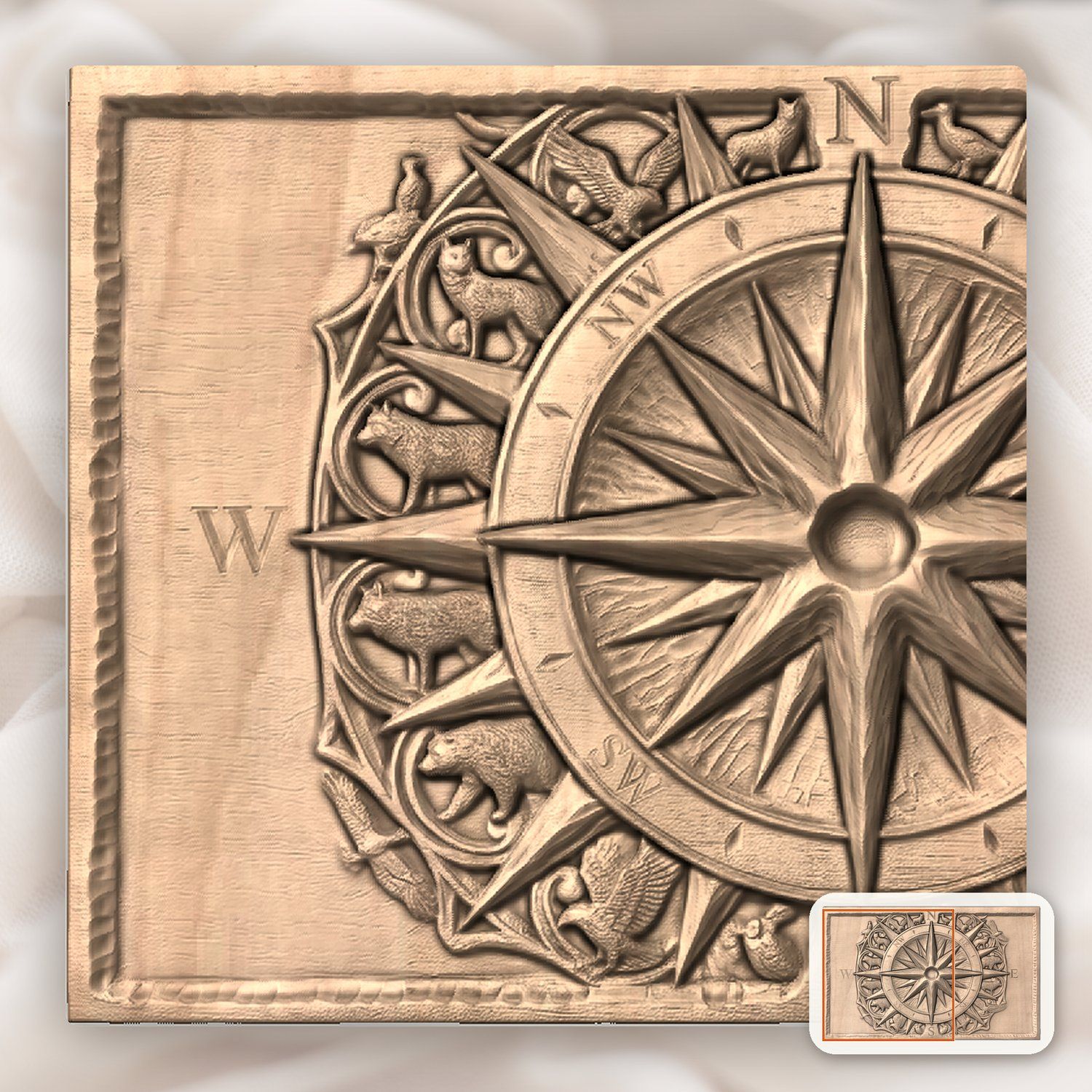 Ornate Compass Rose Wildlife CNC Relief STL bas-relief STL — view 8