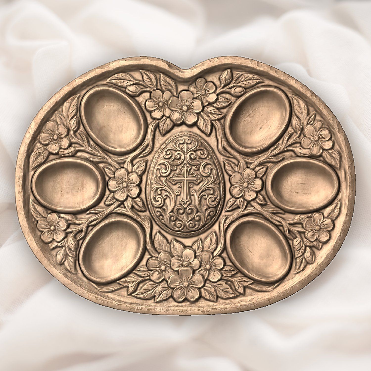 Ornate Easter Egg Tray Religious Cross CNC Relief STL bas-relief STL — view 4