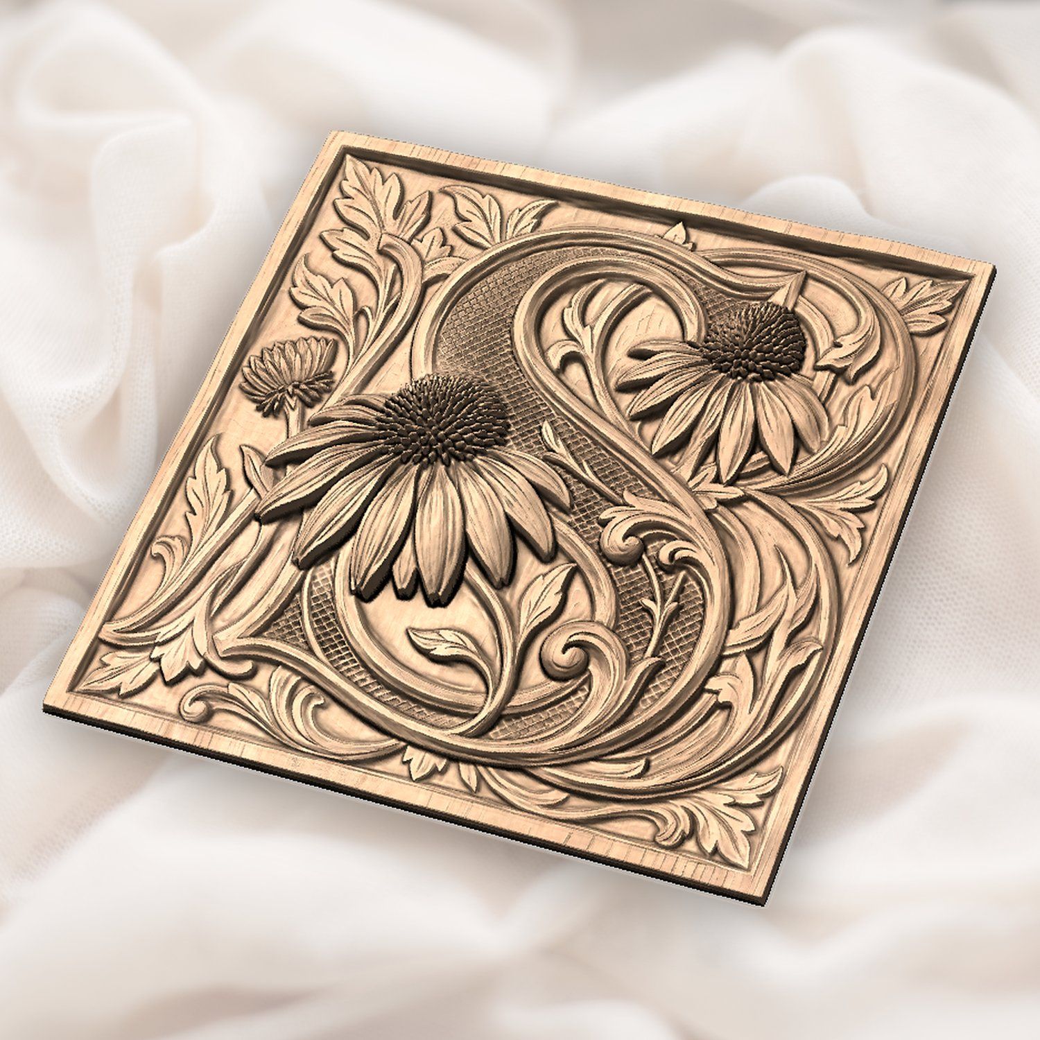 Ornate Echinacea Coneflower CNC Relief STL bas-relief STL — view 4