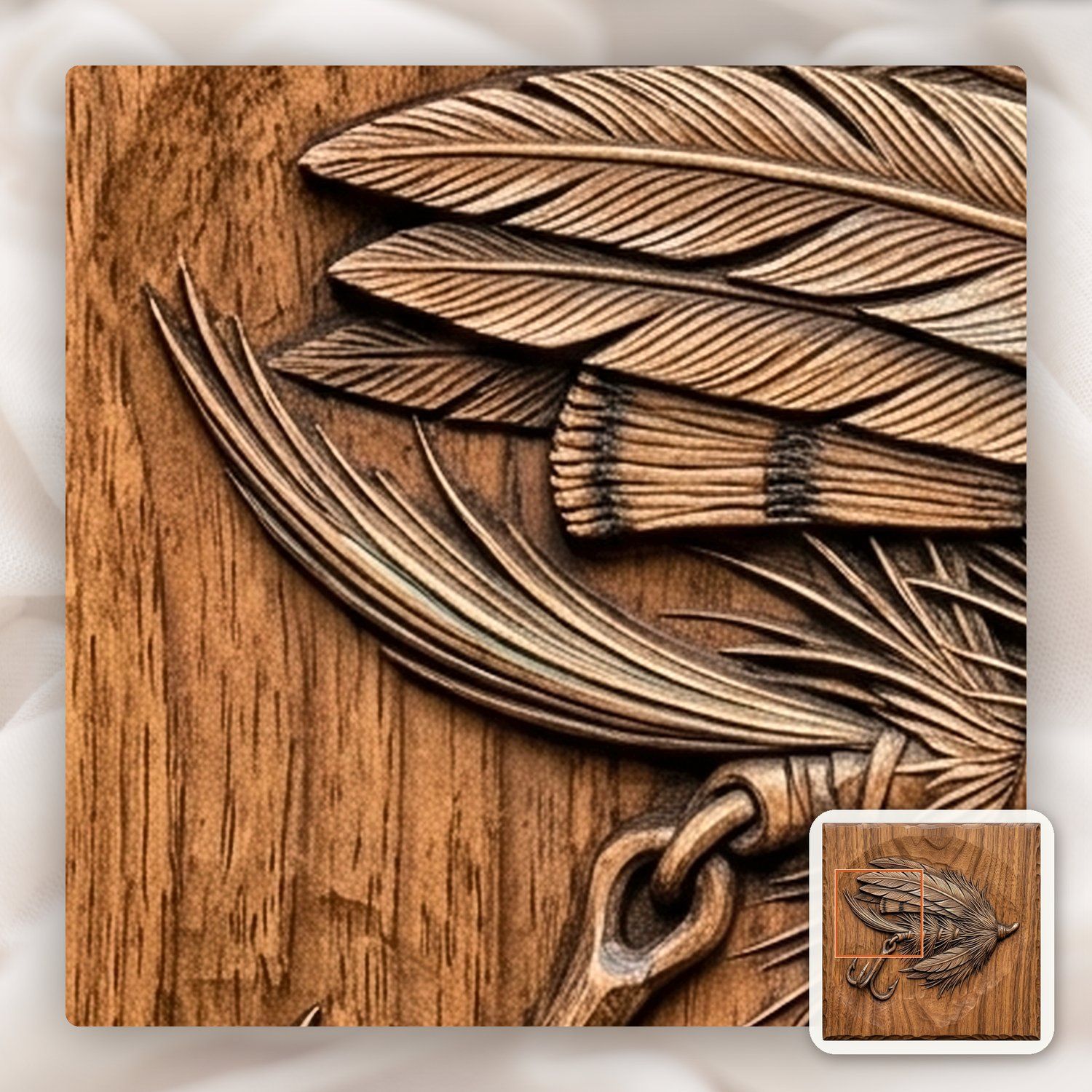 Ornate Feathered Fishing Lure CNC Relief STL bas-relief STL — view 11