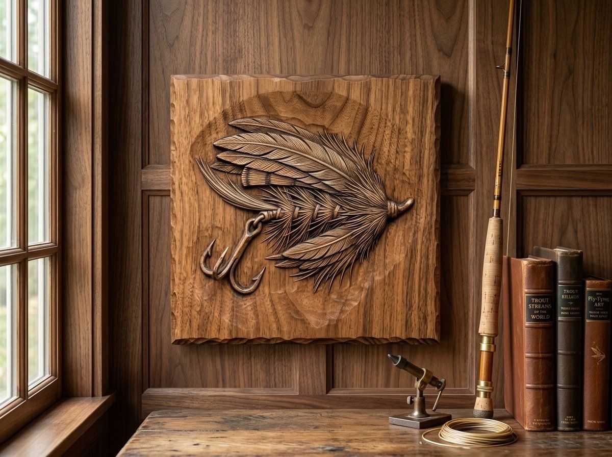 Ornate Feathered Fishing Lure CNC Relief STL bas-relief STL — view 12