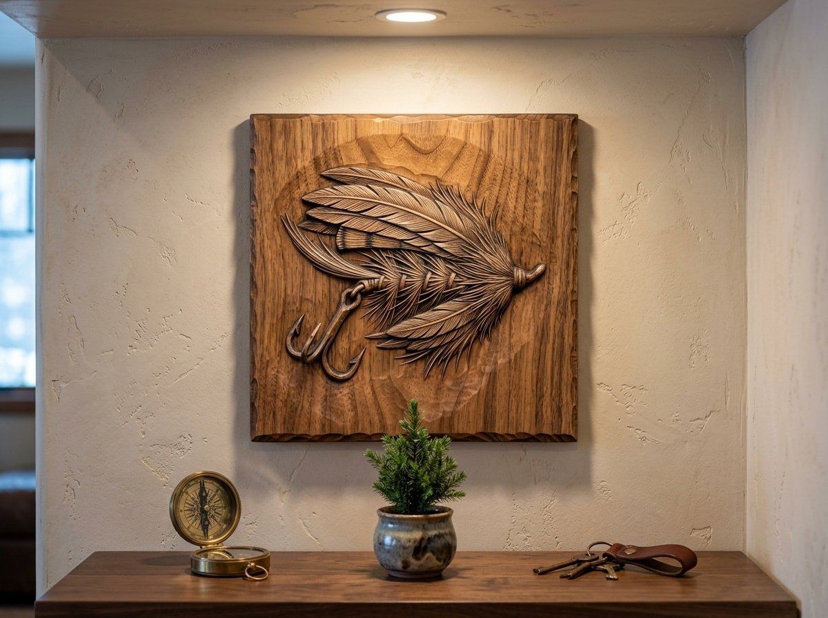 Ornate Feathered Fishing Lure CNC Relief STL bas-relief STL — view 13