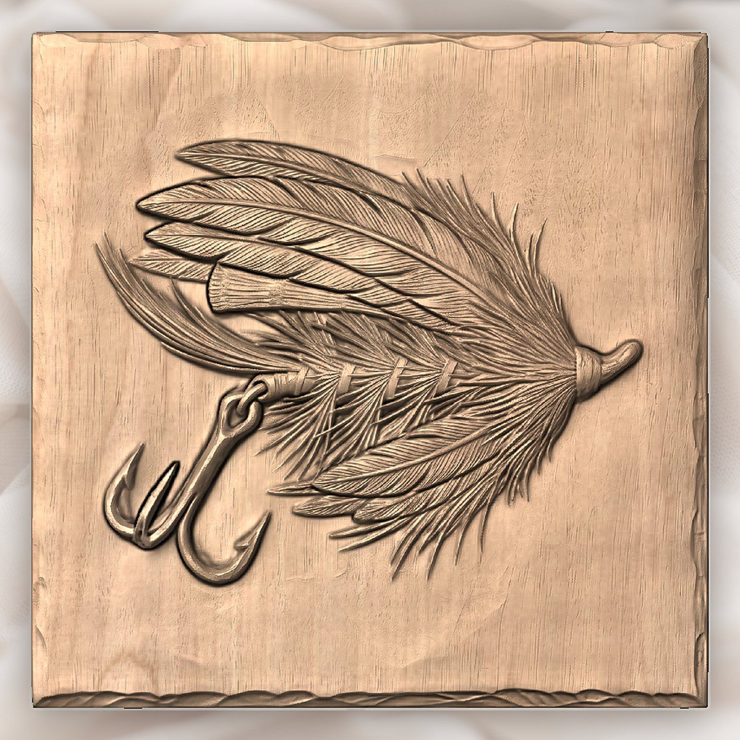 Ornate Feathered Fishing Lure CNC Relief STL bas-relief STL — view 4