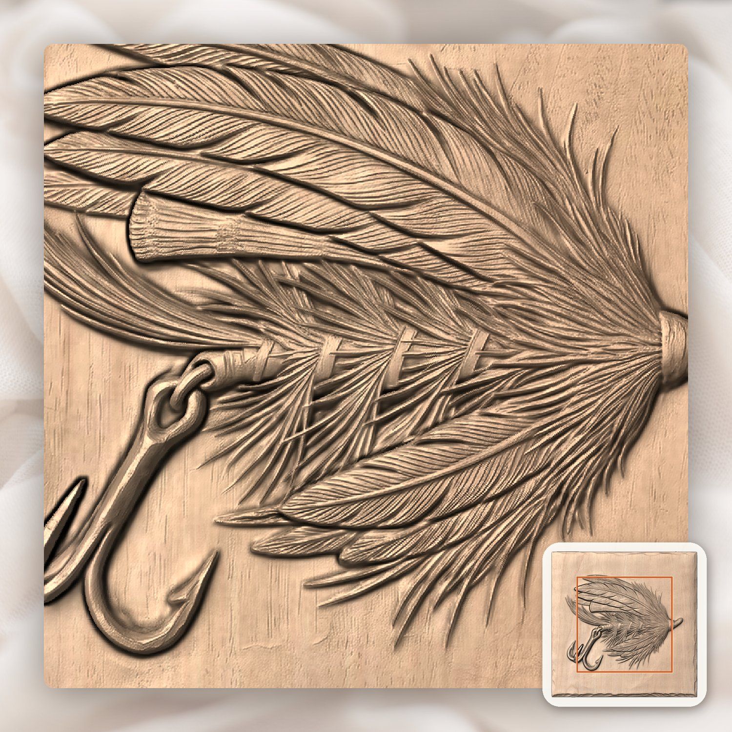 Ornate Feathered Fishing Lure CNC Relief STL bas-relief STL — view 6