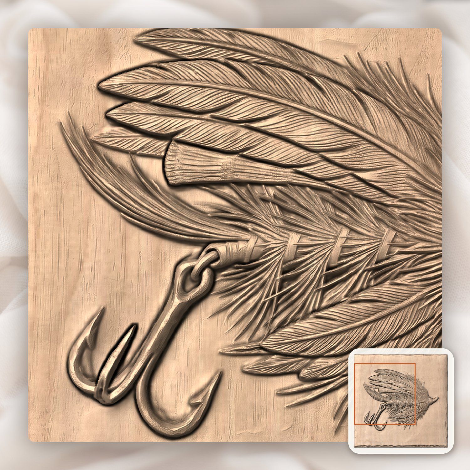Ornate Feathered Fishing Lure CNC Relief STL bas-relief STL — view 7