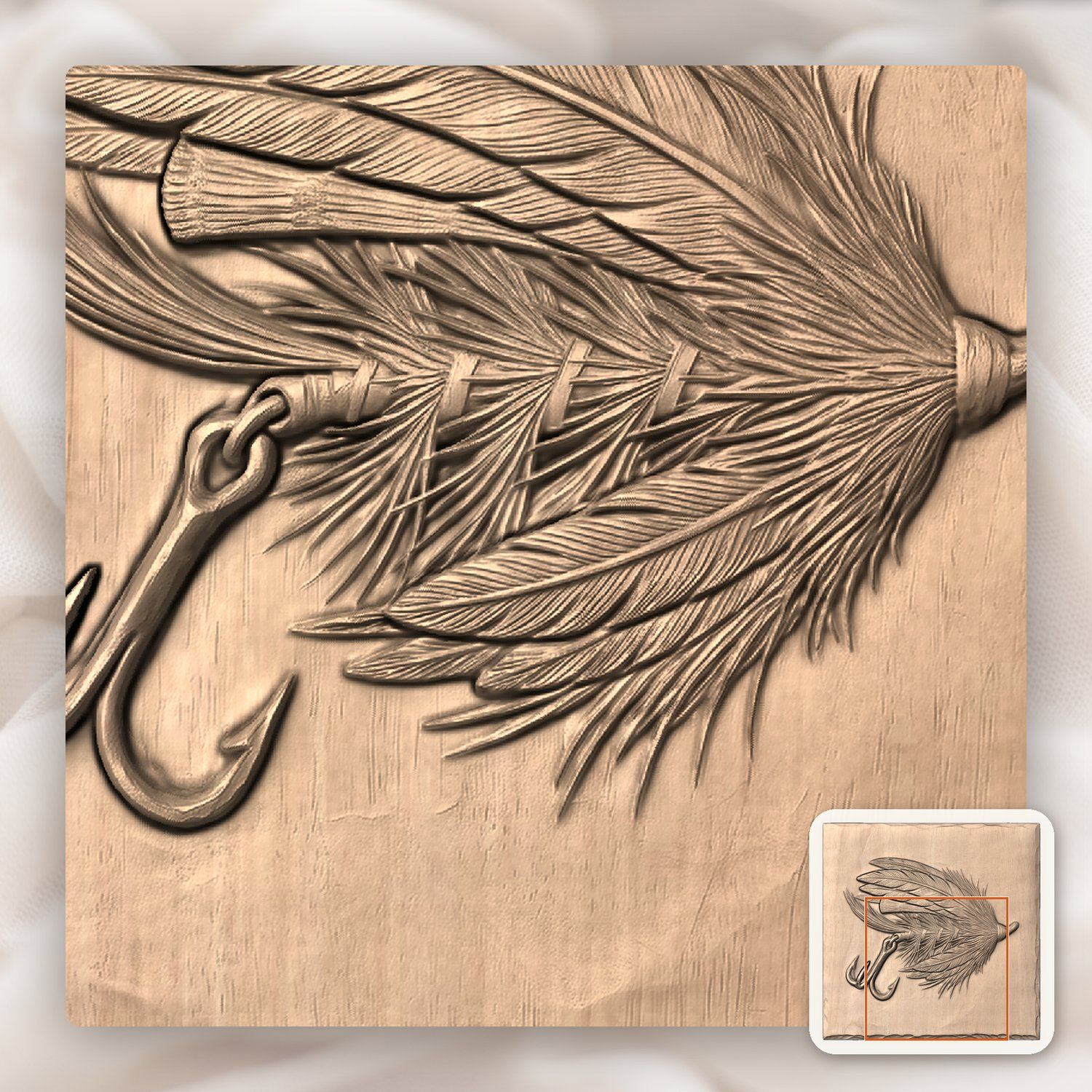 Ornate Feathered Fishing Lure CNC Relief STL bas-relief STL — view 8