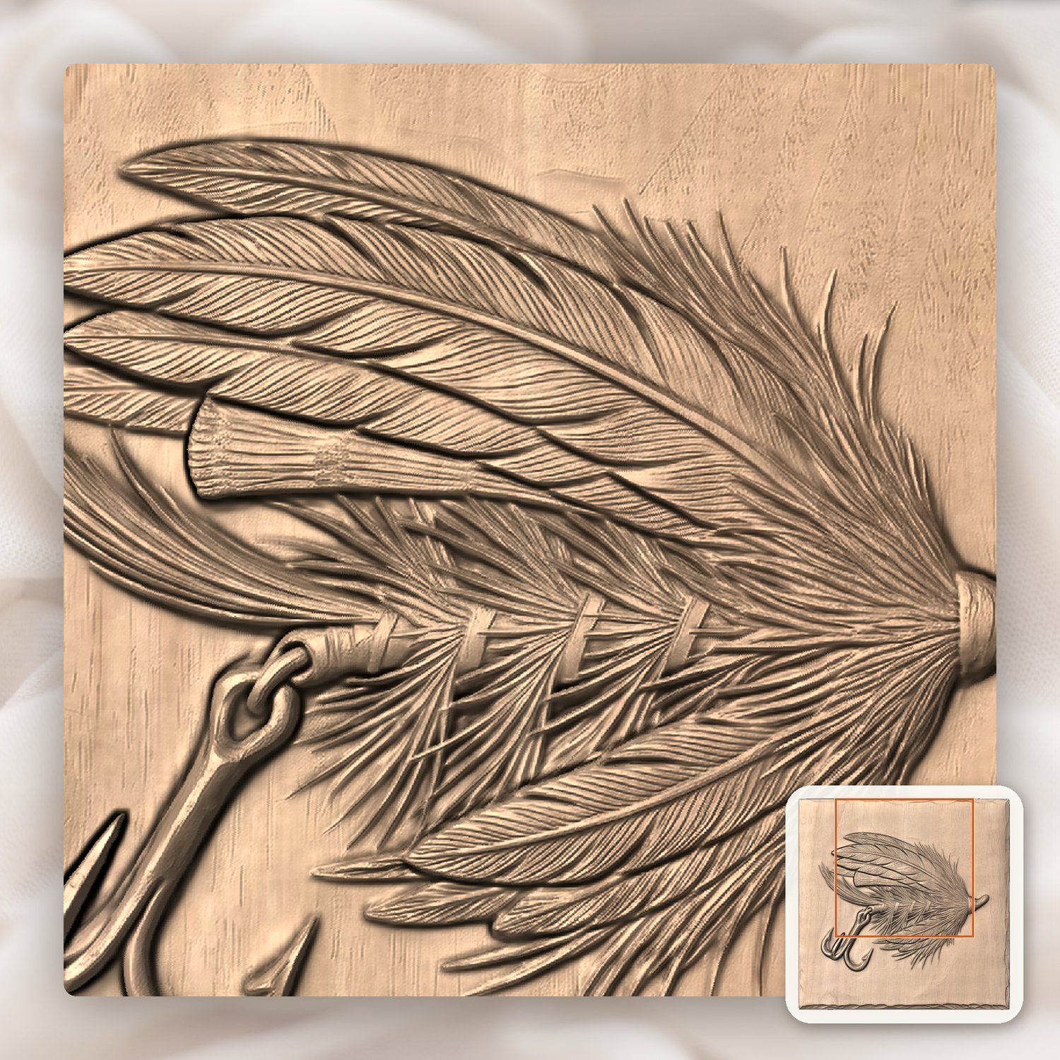 Ornate Feathered Fishing Lure CNC Relief STL bas-relief STL — view 9