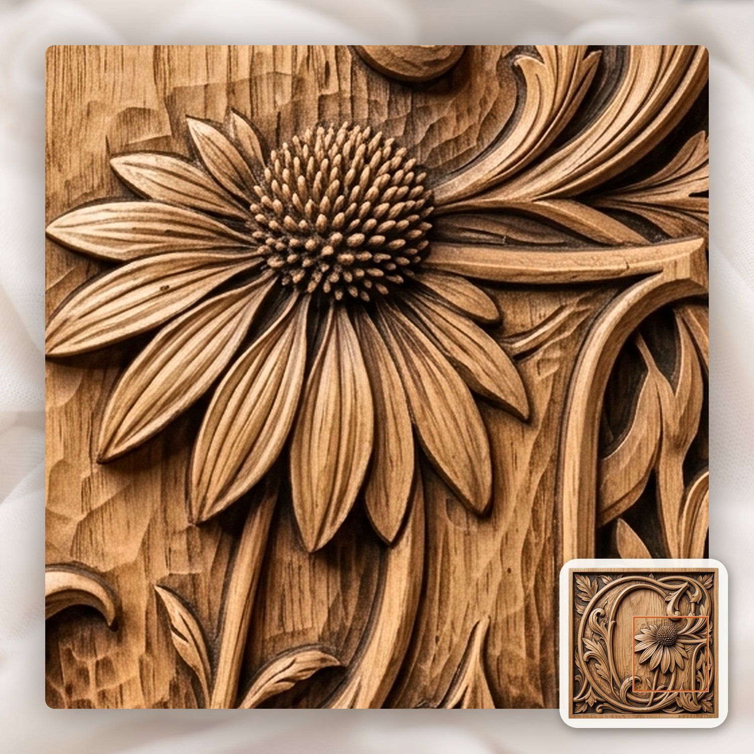 Ornate Floral Letter G Monogram CNC Relief STL bas-relief STL — view 9