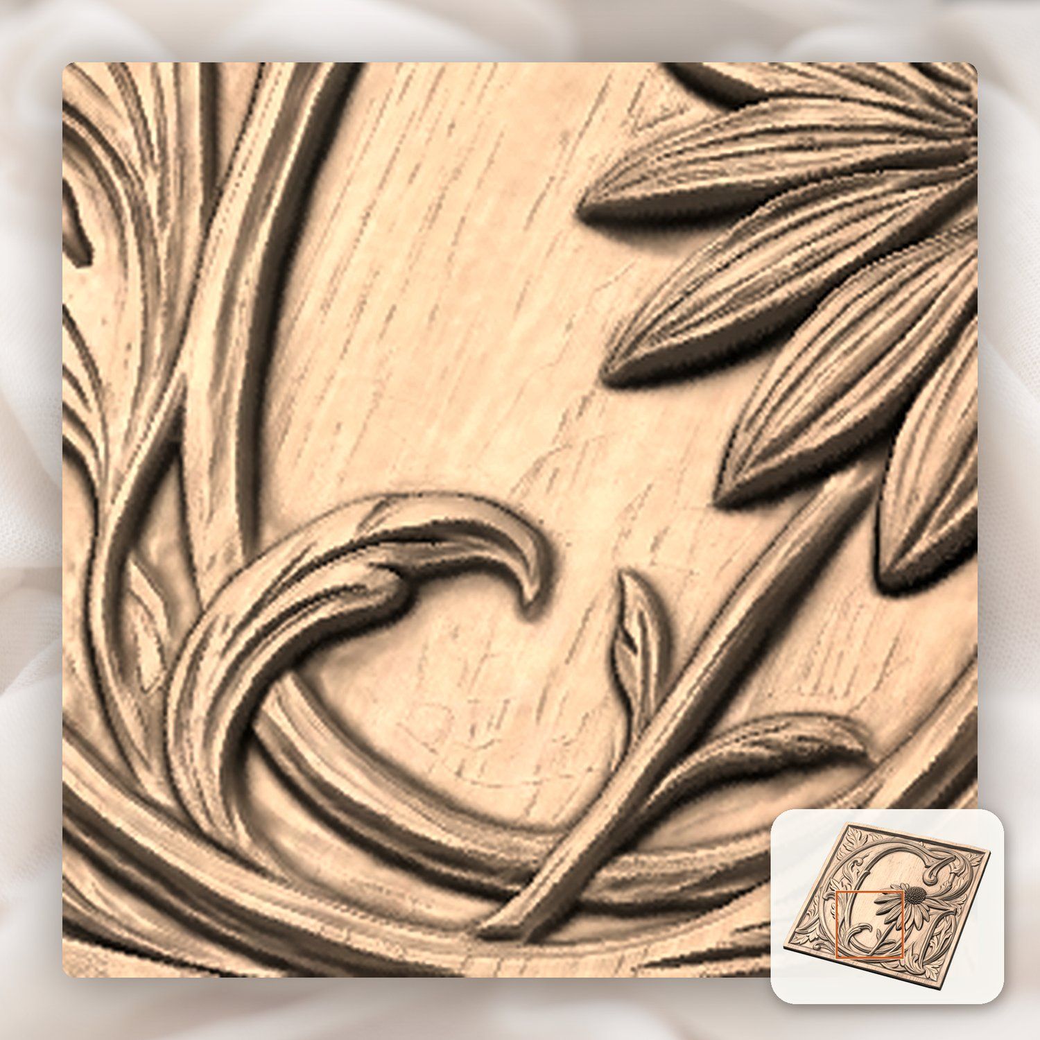 Ornate Floral Letter G Monogram CNC Relief STL bas-relief STL — view 8