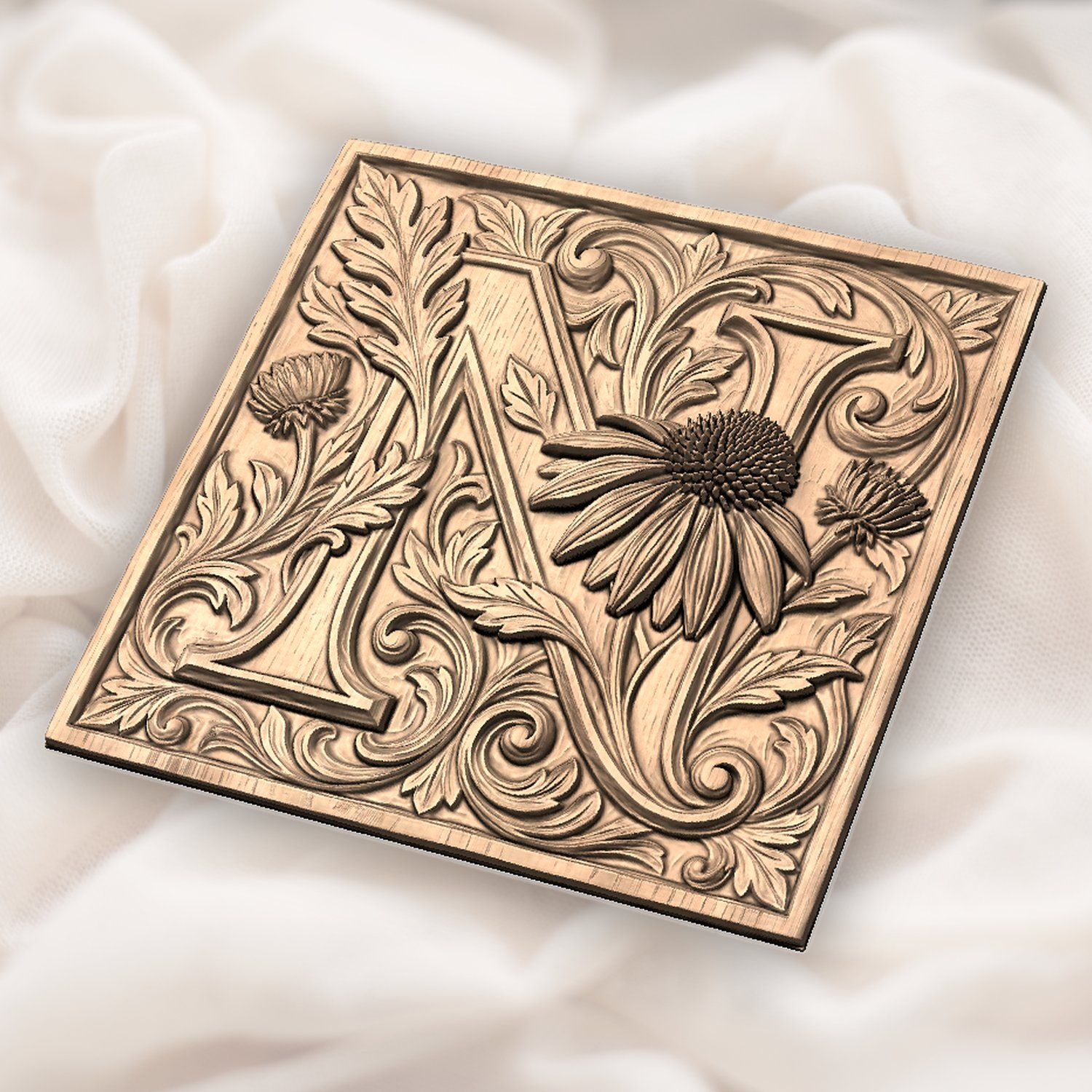 Ornate Floral Monogram Letter N CNC Relief STL bas-relief STL — view 3
