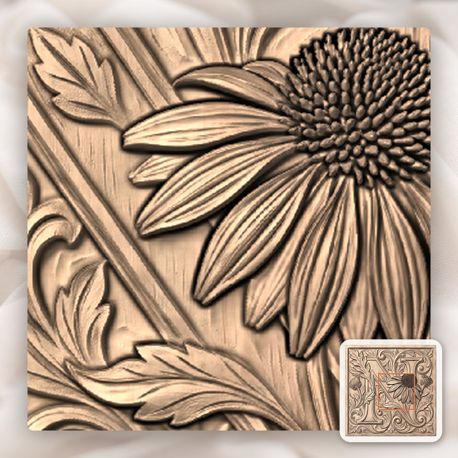 Ornate Floral Monogram Letter N CNC Relief STL bas-relief STL — view 5