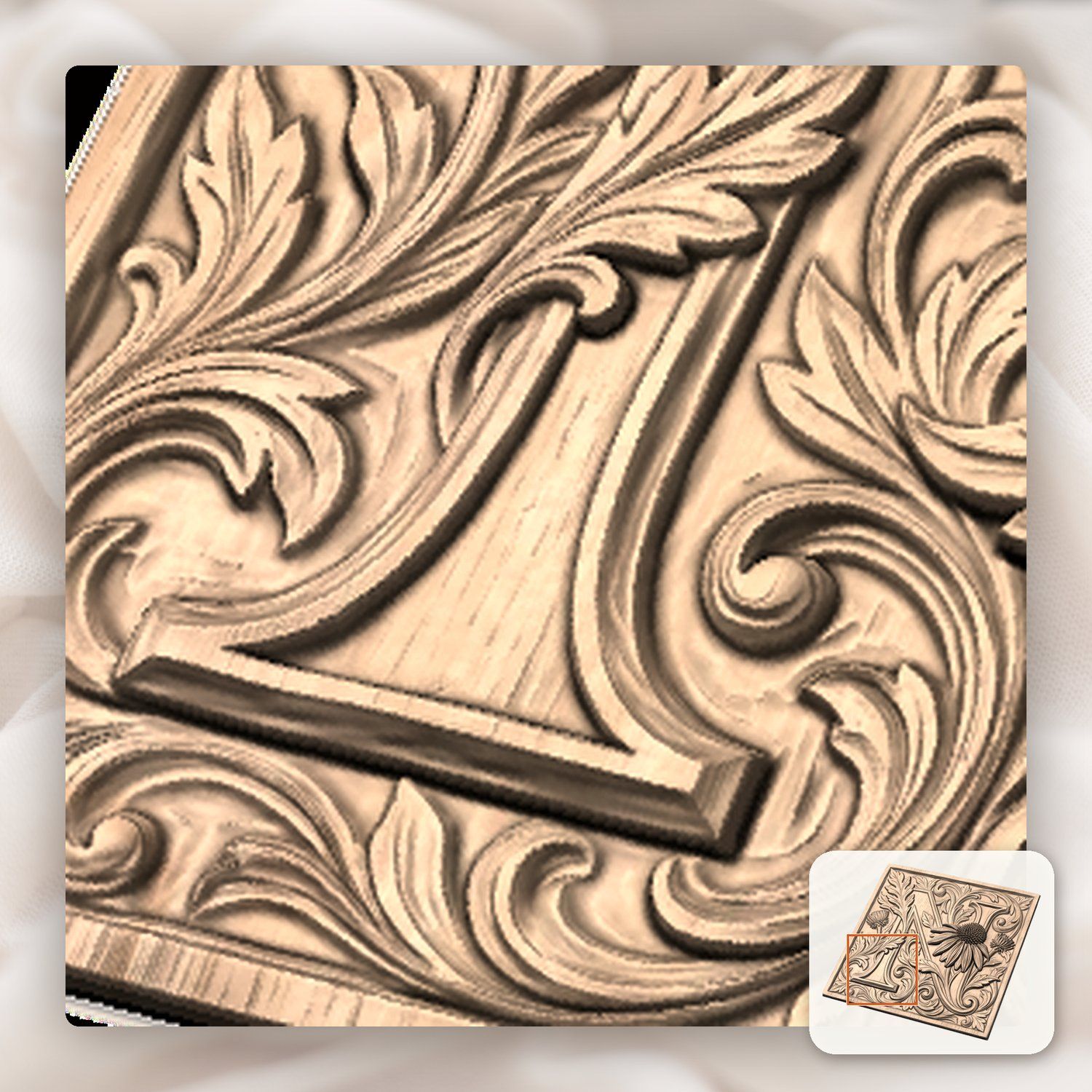 Ornate Floral Monogram Letter N CNC Relief STL bas-relief STL — view 8