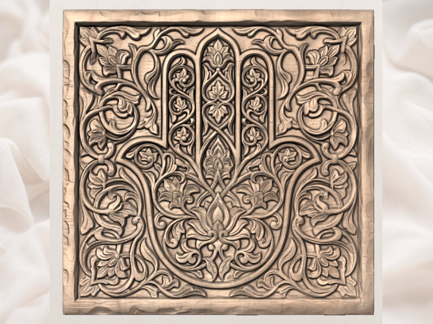 Ornate Hamsa Hand Protection Symbol CNC Relief STL bas-relief STL — view 3