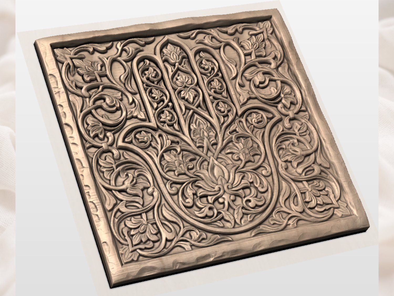 Ornate Hamsa Hand Protection Symbol CNC Relief STL bas-relief STL — view 4