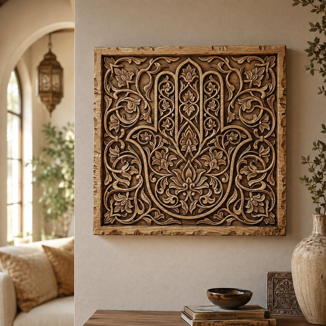 Ornate Hamsa Hand Protection Symbol CNC Relief STL bas-relief STL — view 6