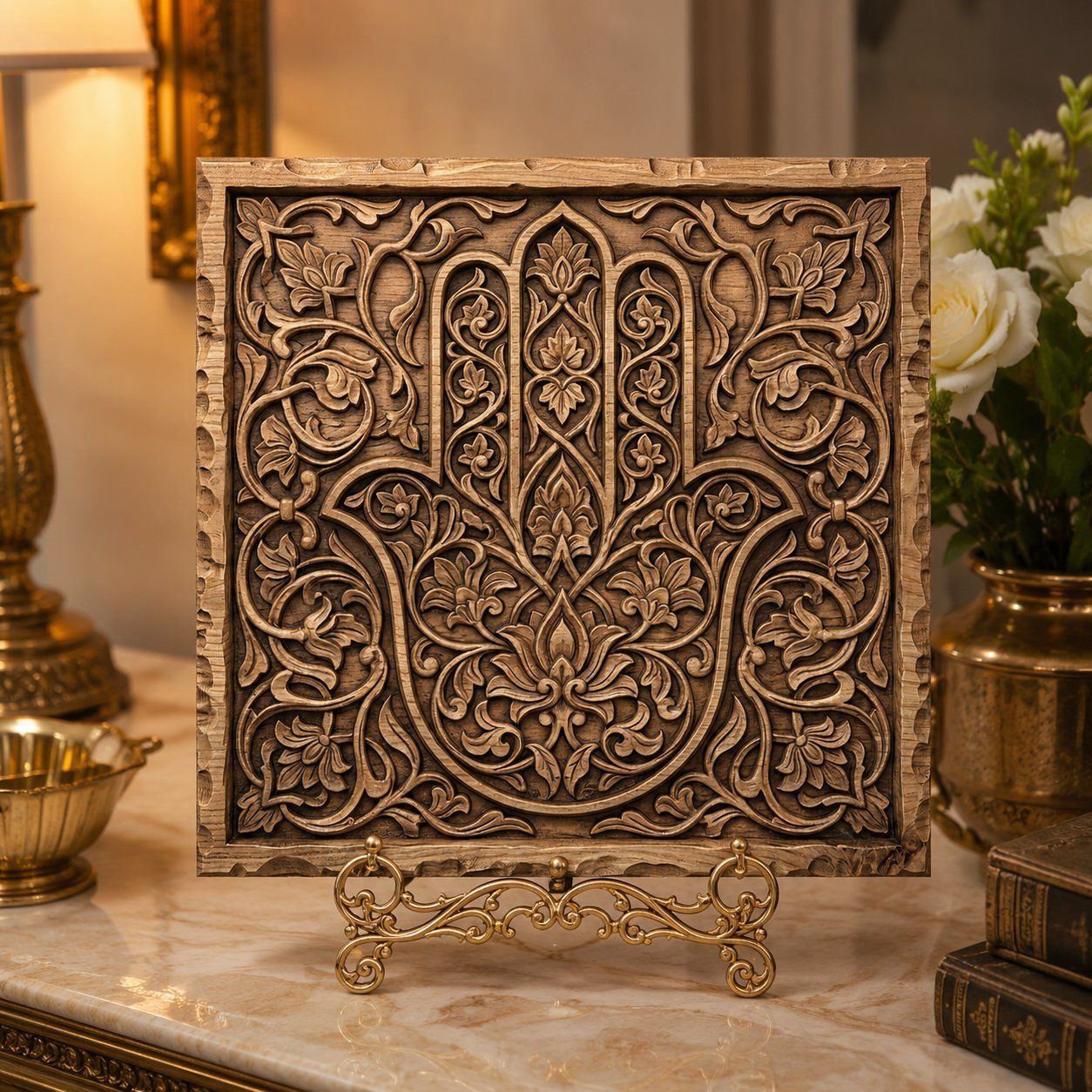 Ornate Hamsa Hand Protection Symbol CNC Relief STL bas-relief STL — view 7