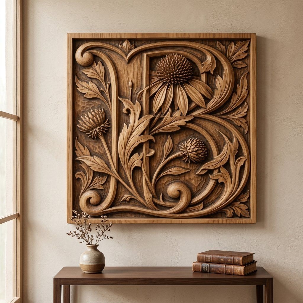 Ornate Letter B Botanical Thistle Monogram CNC Relief STL bas-relief STL — view 12