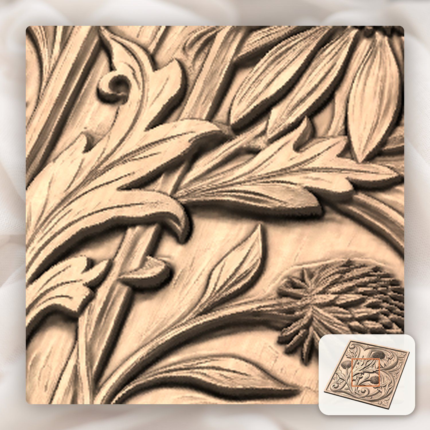 Ornate Letter B Botanical Thistle Monogram CNC Relief STL bas-relief STL — view 7
