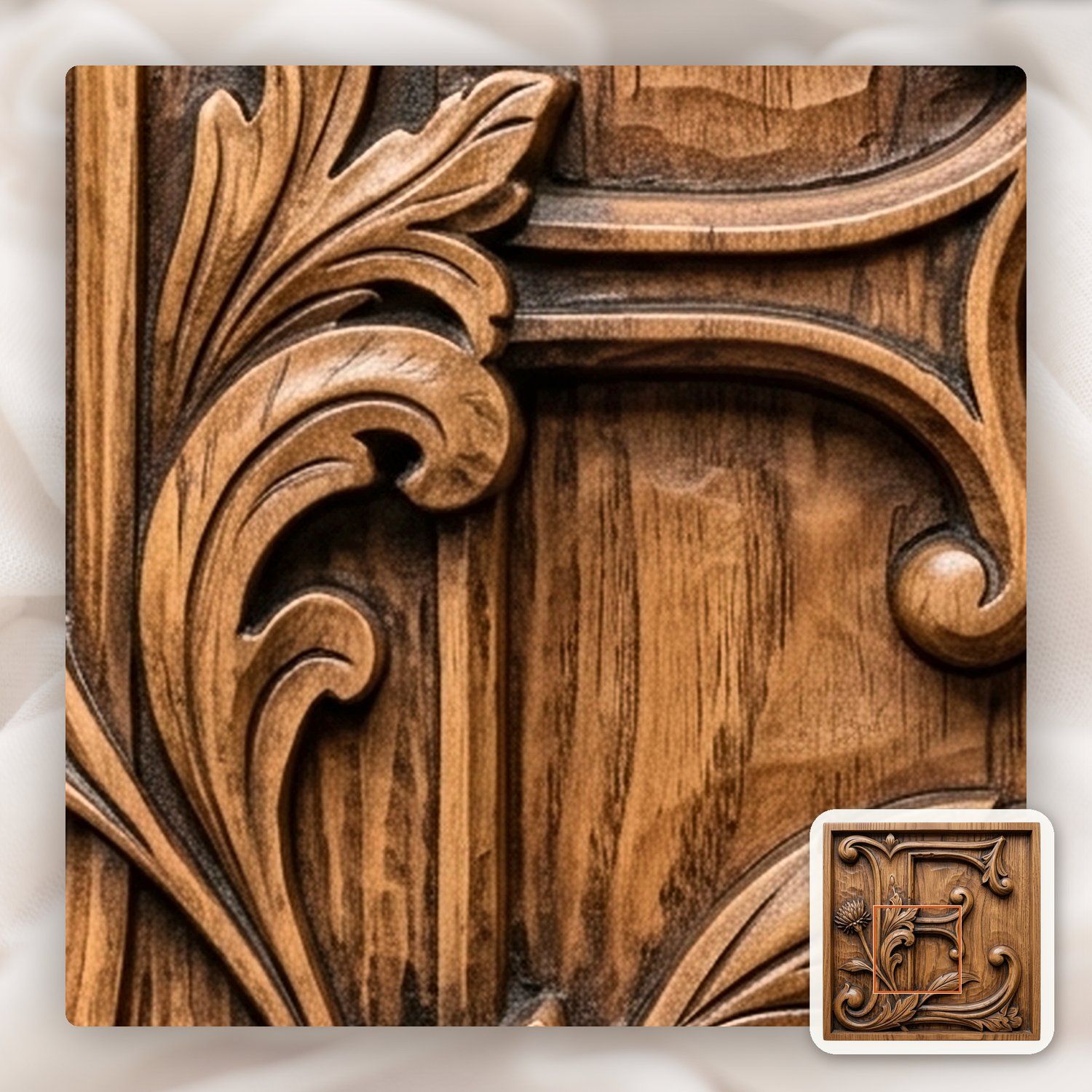 Ornate Letter E Monogram Floral CNC Relief STL bas-relief STL — view 9