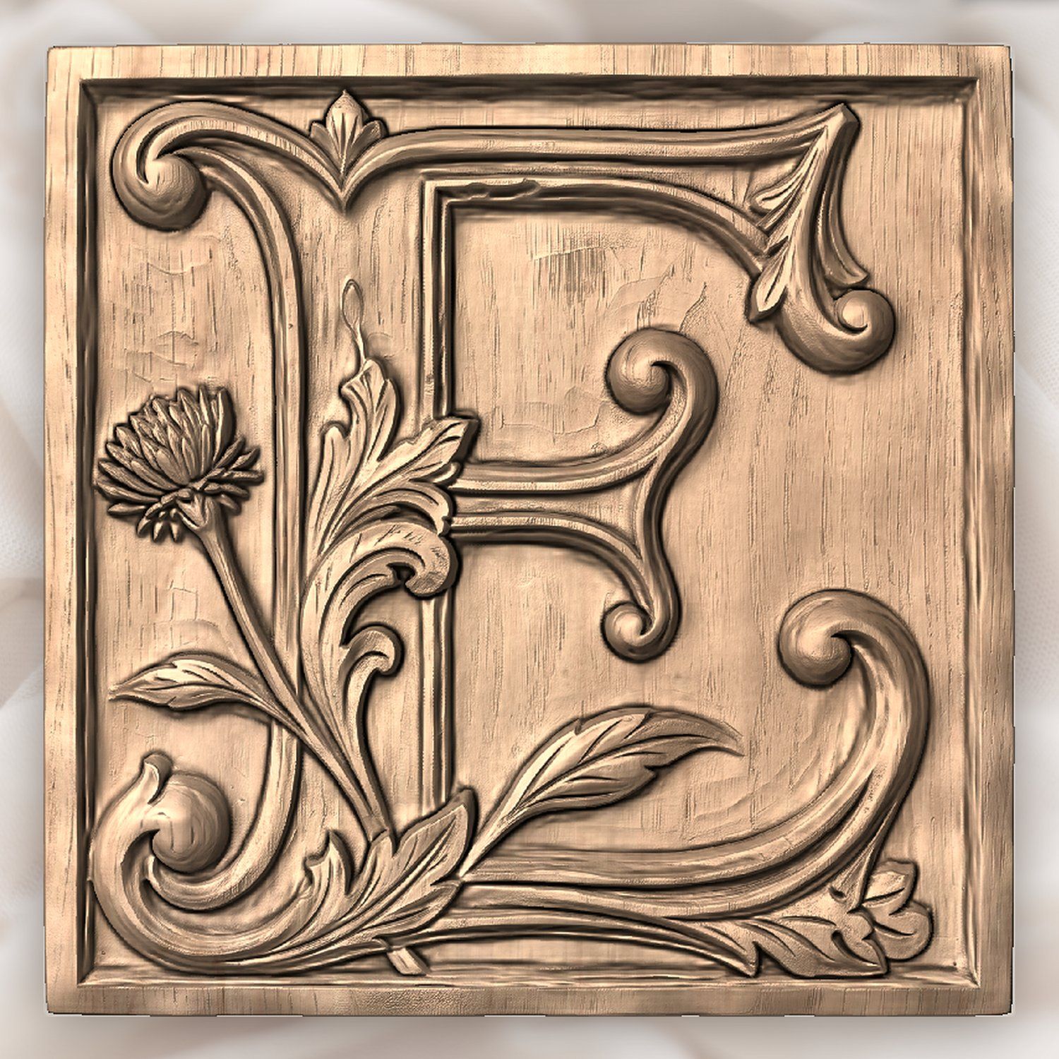 Ornate Letter E Monogram Floral CNC Relief STL bas-relief STL — view 2