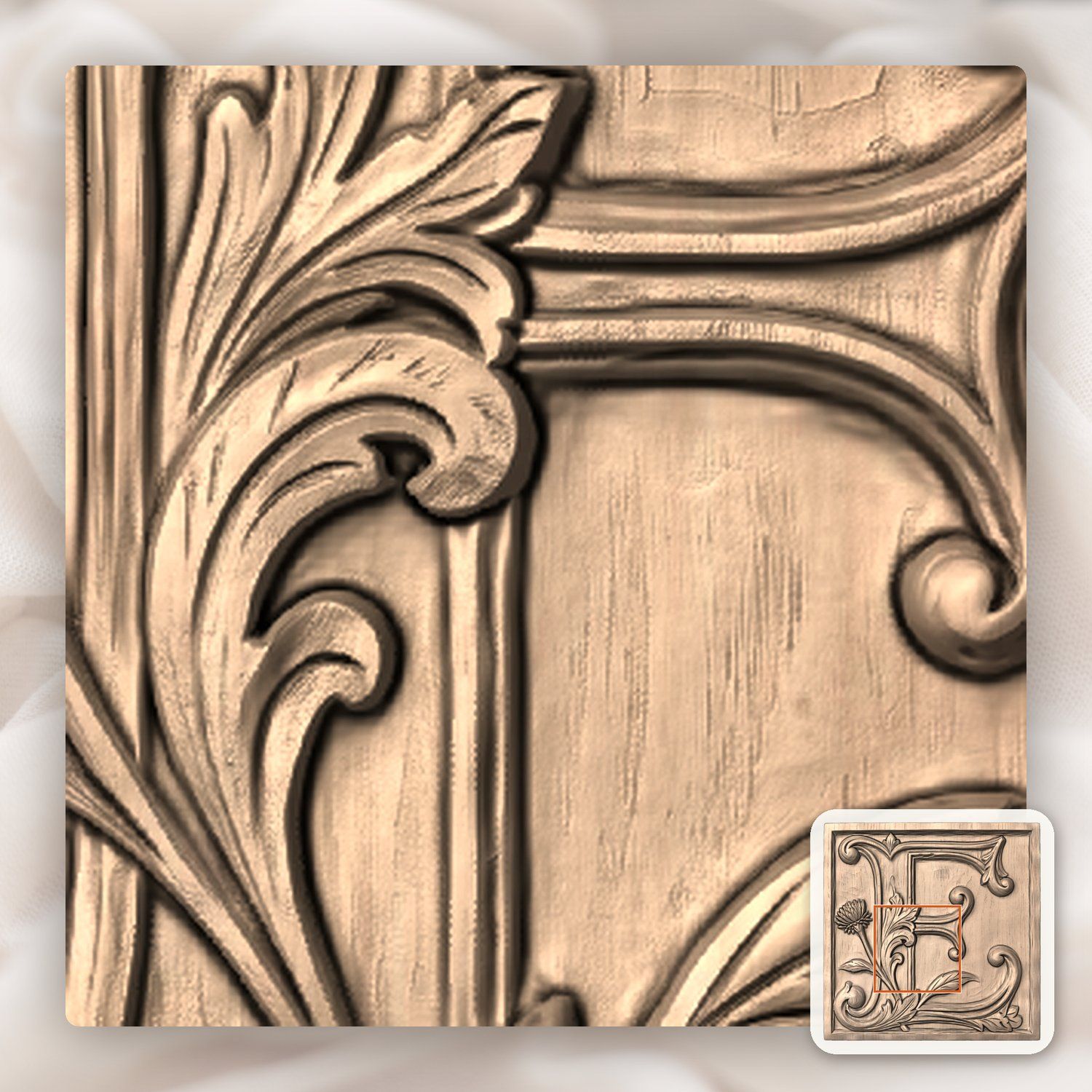 Ornate Letter E Monogram Floral CNC Relief STL bas-relief STL — view 5