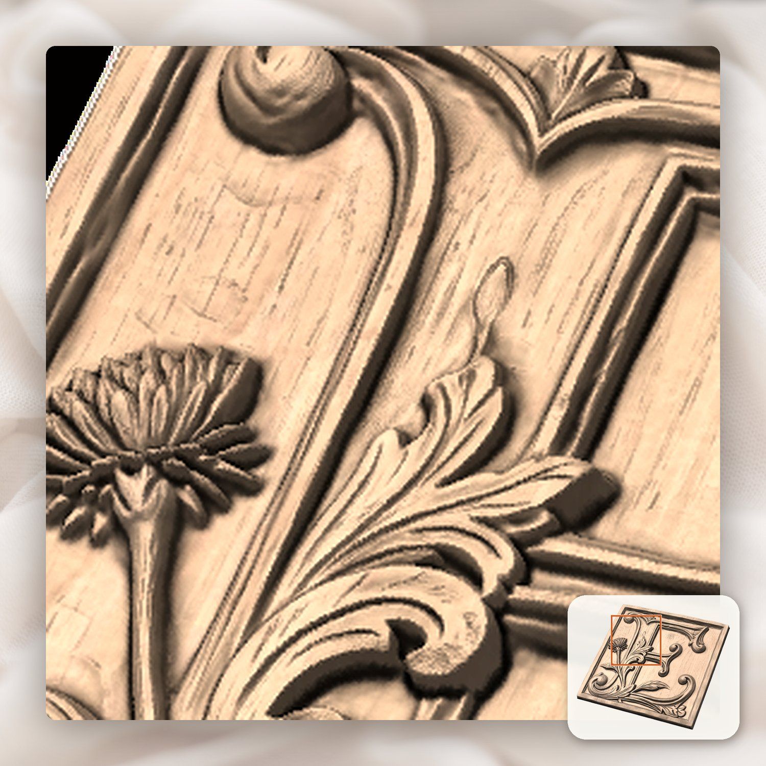 Ornate Letter E Monogram Floral CNC Relief STL bas-relief STL — view 8