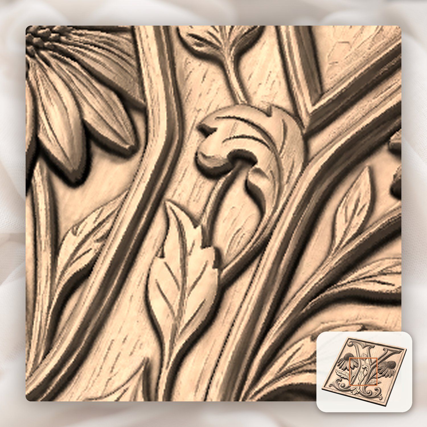 Ornate Letter Y Echinacea Flower CNC Relief STL bas-relief STL — view 8